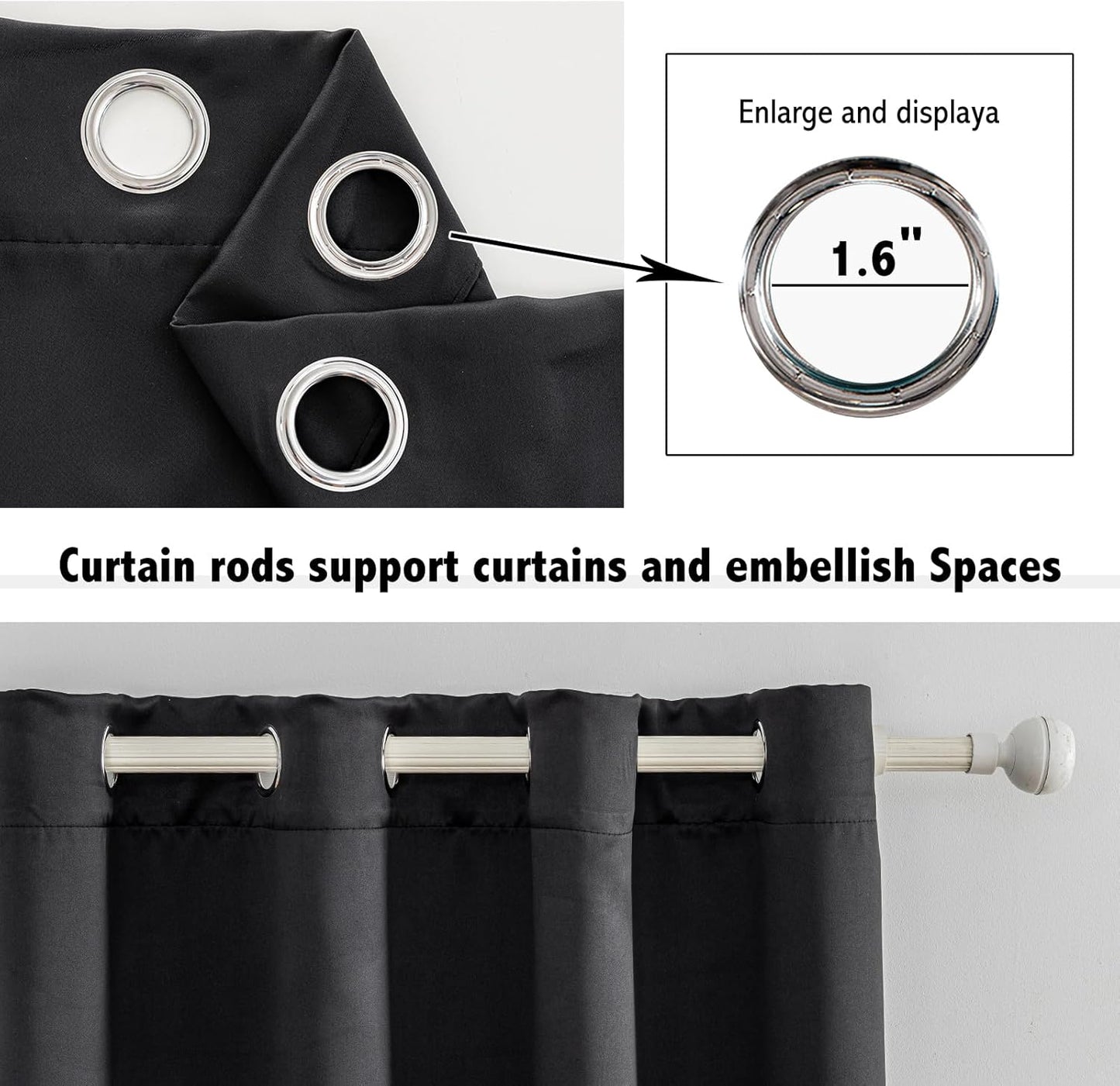 Anytime 100% Blackout Curtain Set, Thermal Insulated & Energy Efficiency Window Draperies for Guest Room, Full Shading Panels for Shift Worker and Light Sleepers（Black, 2 Panels, 52W x 45L）