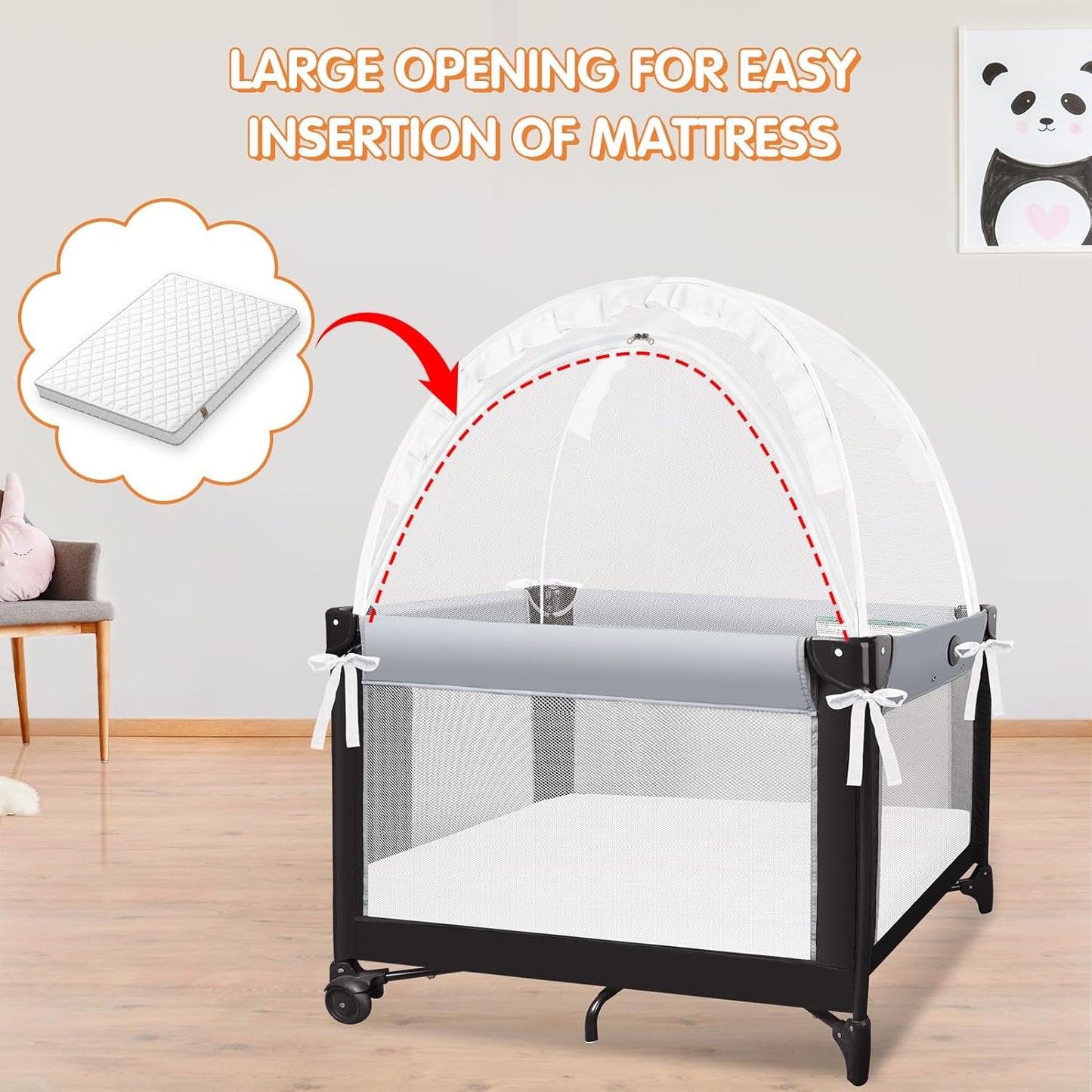 Pack N Play Tent - Mini Crib Tent to Keep Baby from Climbing Out - Crib Net to Keep Baby in - Pop Up Breathable Cribs Cover - Canopy with Upgrade Strong Mesh and Durable Zipper (White, Small)
