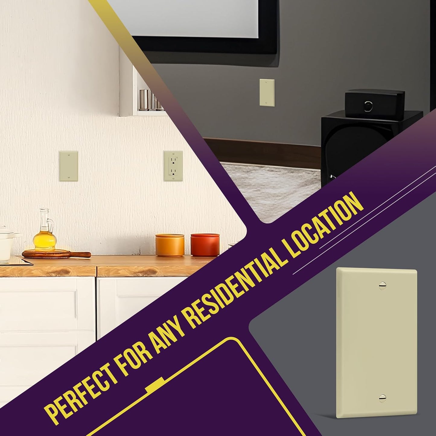 ENERLITES Blank Device Wall Plate, Gloss Finish, Standard Size 1-Gang 4.50" x 2.76", Polycarbonate Thermoplastic, 8801-I, Ivory