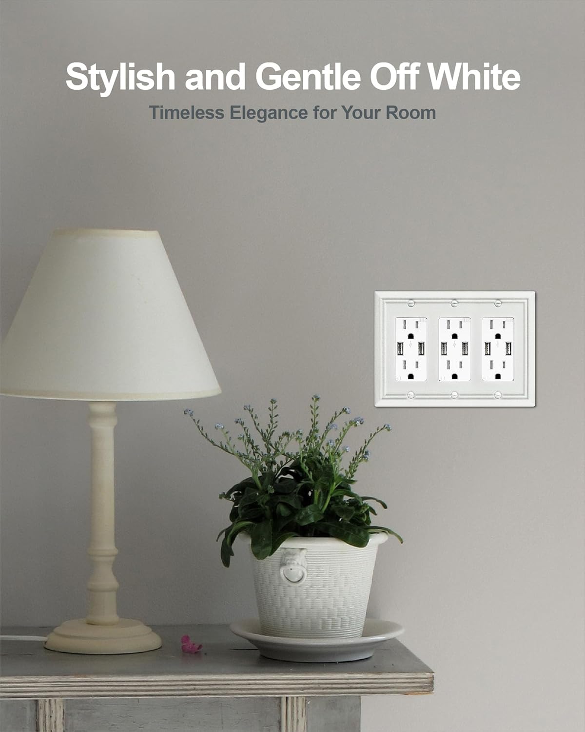 1-Pack Triple Decorator Wall Plate, Off White Wall Outlet Cover for GFCI Outlet, Dimmer Switch, Durable Metal, 6.77''*4.88'', Midsize