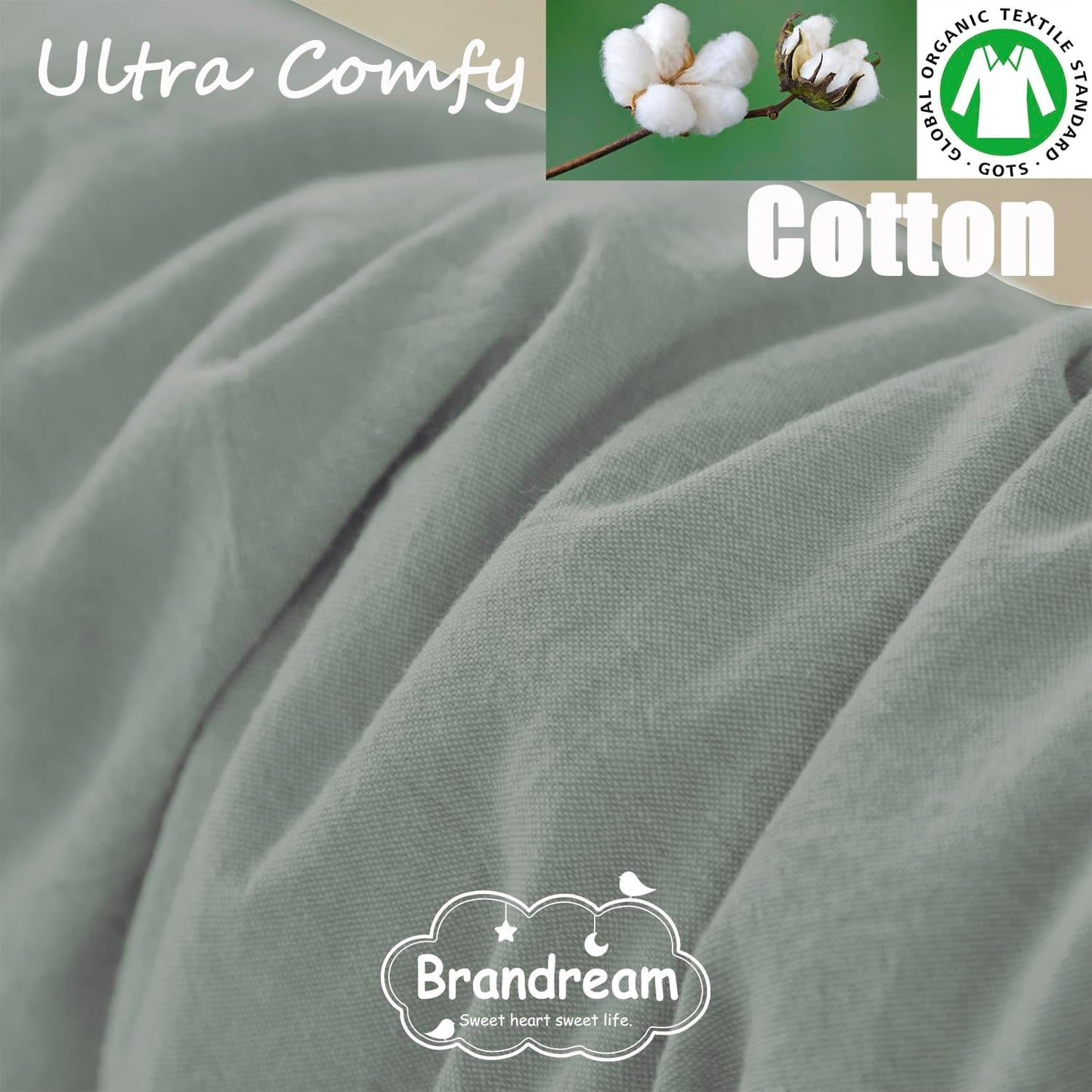 Brandream Gender Neutral Boho Bohemian Baby Girl Boy Nursery 3 Pieces Crib Bedding Set Solid Green Farmhouse Chic Ruffle Unisex Cozy 100% Washed Cotton