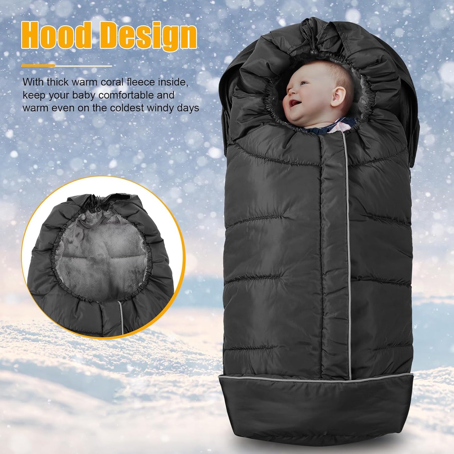 Yoofoss Winter Stroller Cover - Universal Toddler Footmuff, Water Resistant Coral Baby Stroller Bunting Sleeping Bag