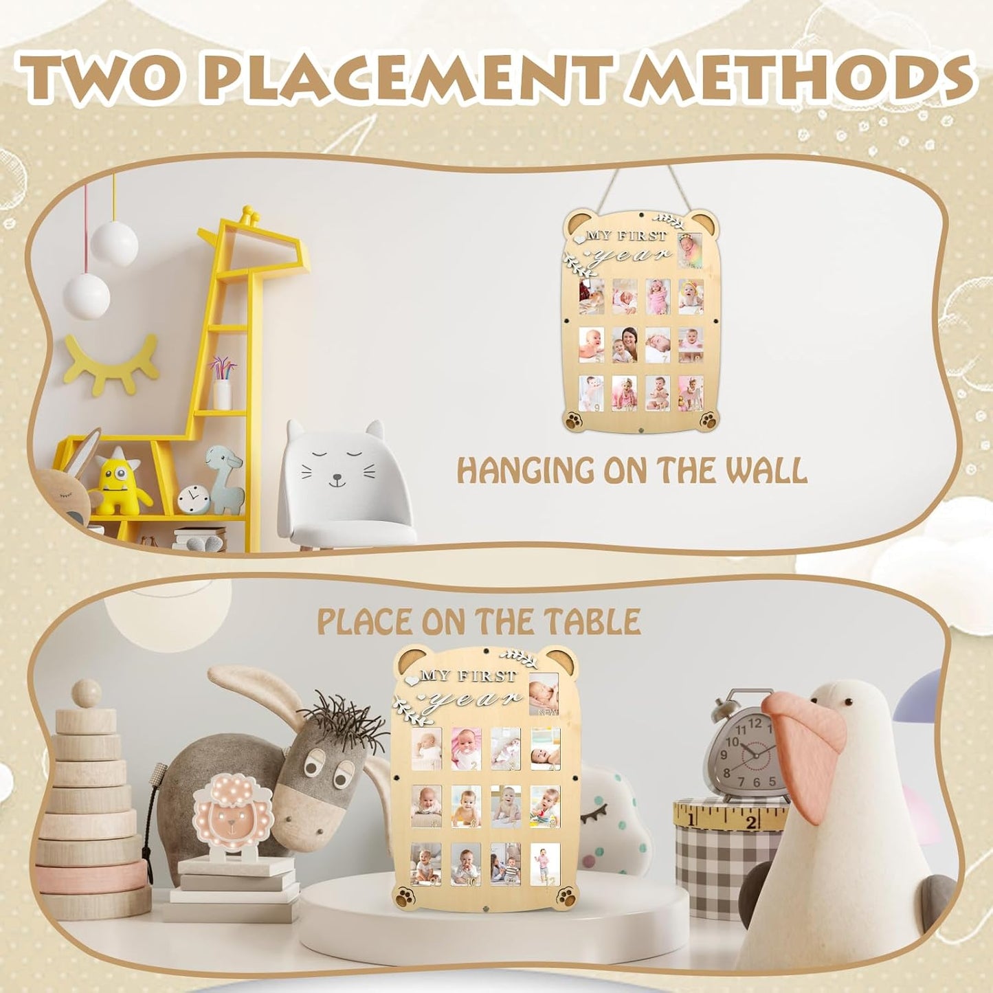 My First Year Picture Frame,One Year Of Photo Board, Baby's First Twelve Months Photo Collage and Gender Neutral Keepsake, Ideal for Baby Shower,New Mom Keepsake Gift and Nursery Decor - With Stand (Cat sign)