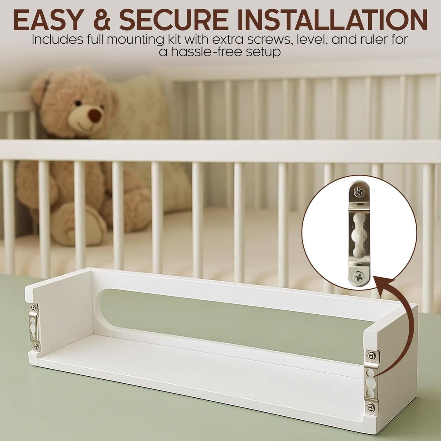 Bamboo Nursery Book Shelves, Fully Assembled For Easy Use - Set of 3 Floating Shelves for Wall Kids, Wall Mounted Book Shelves For Kids Room, Baby Room, Toddler Room, Nursery Decor, 16.5 Inch White