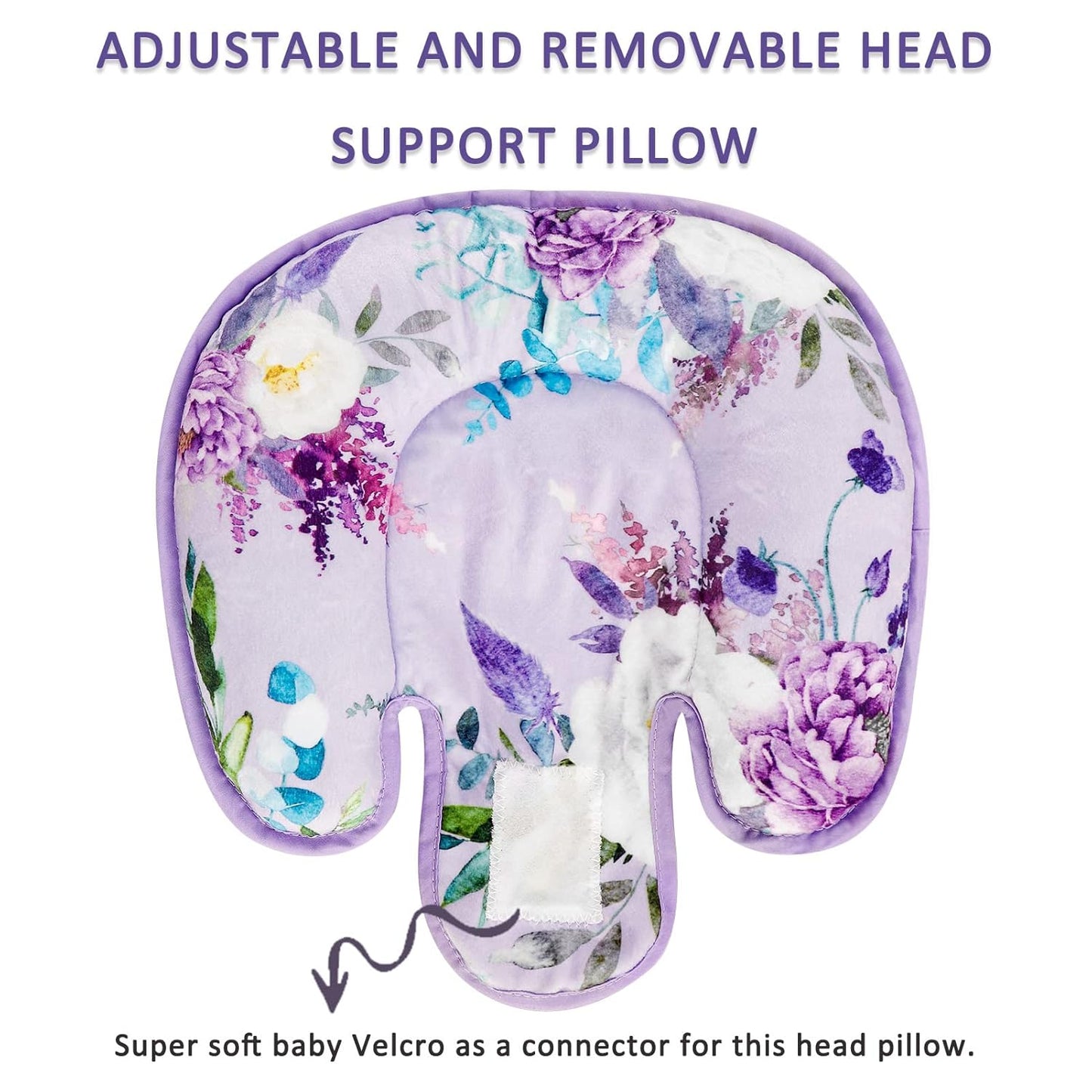 2 in 1 Infant Car Seat Insert, Car Seat Head Support Baby Girls Boys, Soft Newborn Carseat Insert Cushion, Perfect for Carseats, Strollers, Swings (Purple Flower)