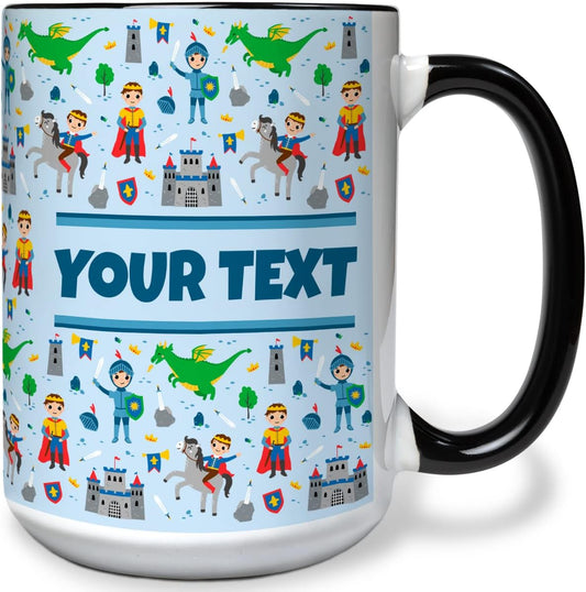 Personalized Mug for Kids - Princes - Custom Name/Text, Ceramic Hot Chocolate/Cocoa/Coffee Cup for Boys, Birthday/Christmas/Holiday Gift - 15 oz, Black Handle