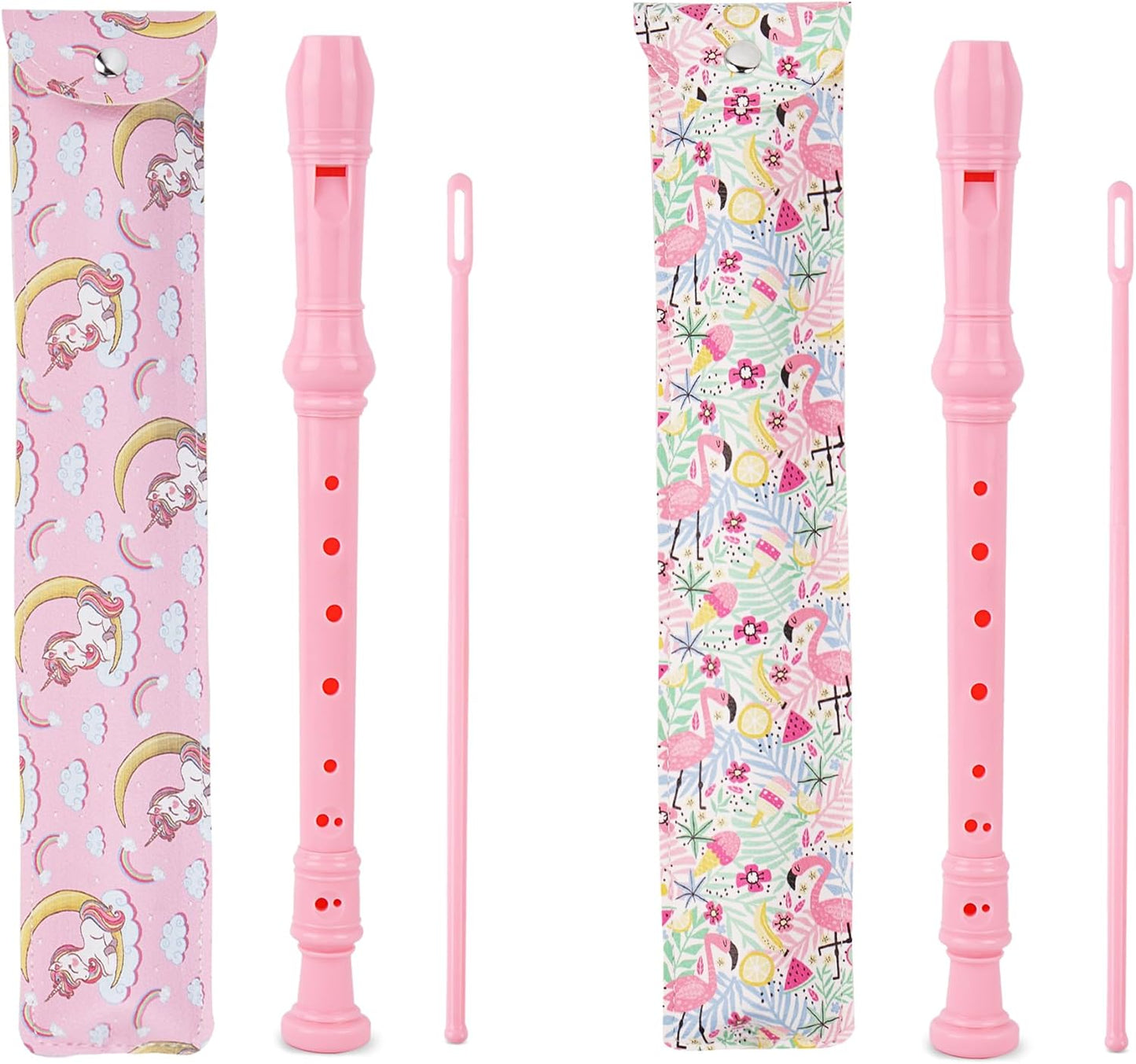 Recorder Instrument for Beginner Kids Adults,8-Hole Soprano Descant Recorder Music Flute with with Cleaning Rod & Leather Case For School Student Home Entertainment(4-Pink Unicorn Flamingo)