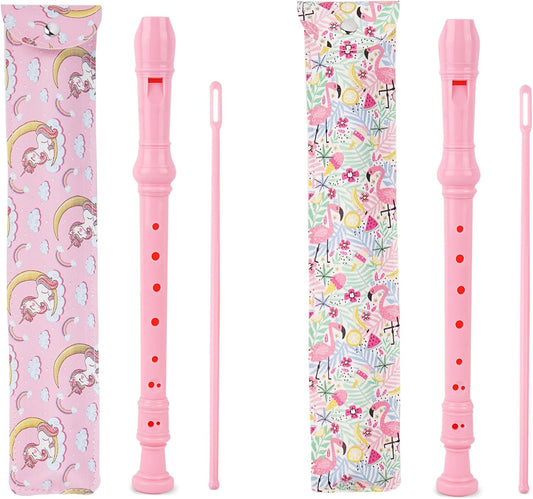 Recorder Instrument for Beginner Kids Adults,8-Hole Soprano Descant Recorder Music Flute with with Cleaning Rod & Leather Case For School Student Home Entertainment(4-Pink Unicorn Flamingo)