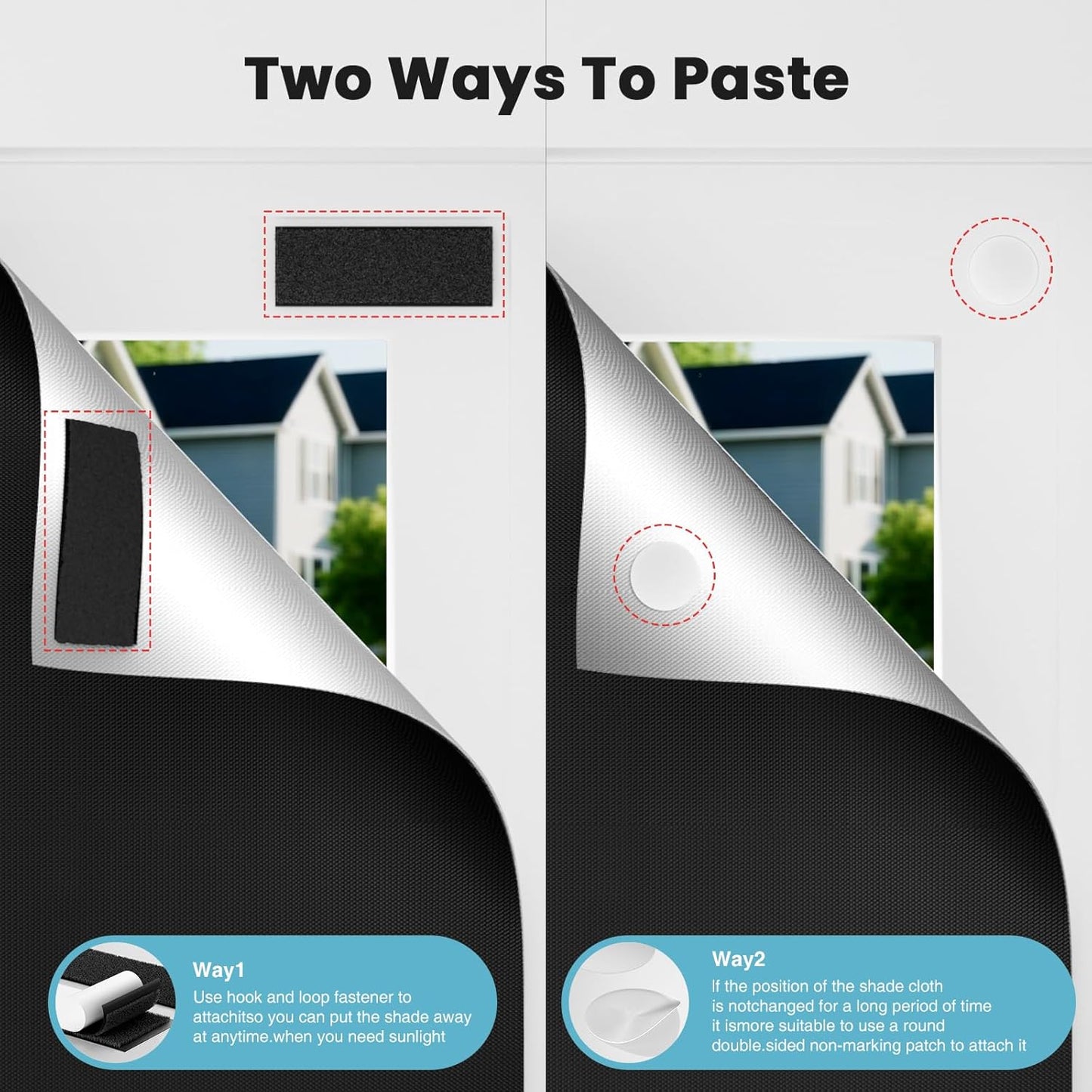 100% Blackout Curtains for Bedroom, 71" x 57" Portable DIY Blackout Blinds with Hook & Loop Tabs Stick-On, Temporary Blackout Shades No Drill, Privacy Pleated Window Shades for Baby Travelers Bedroom