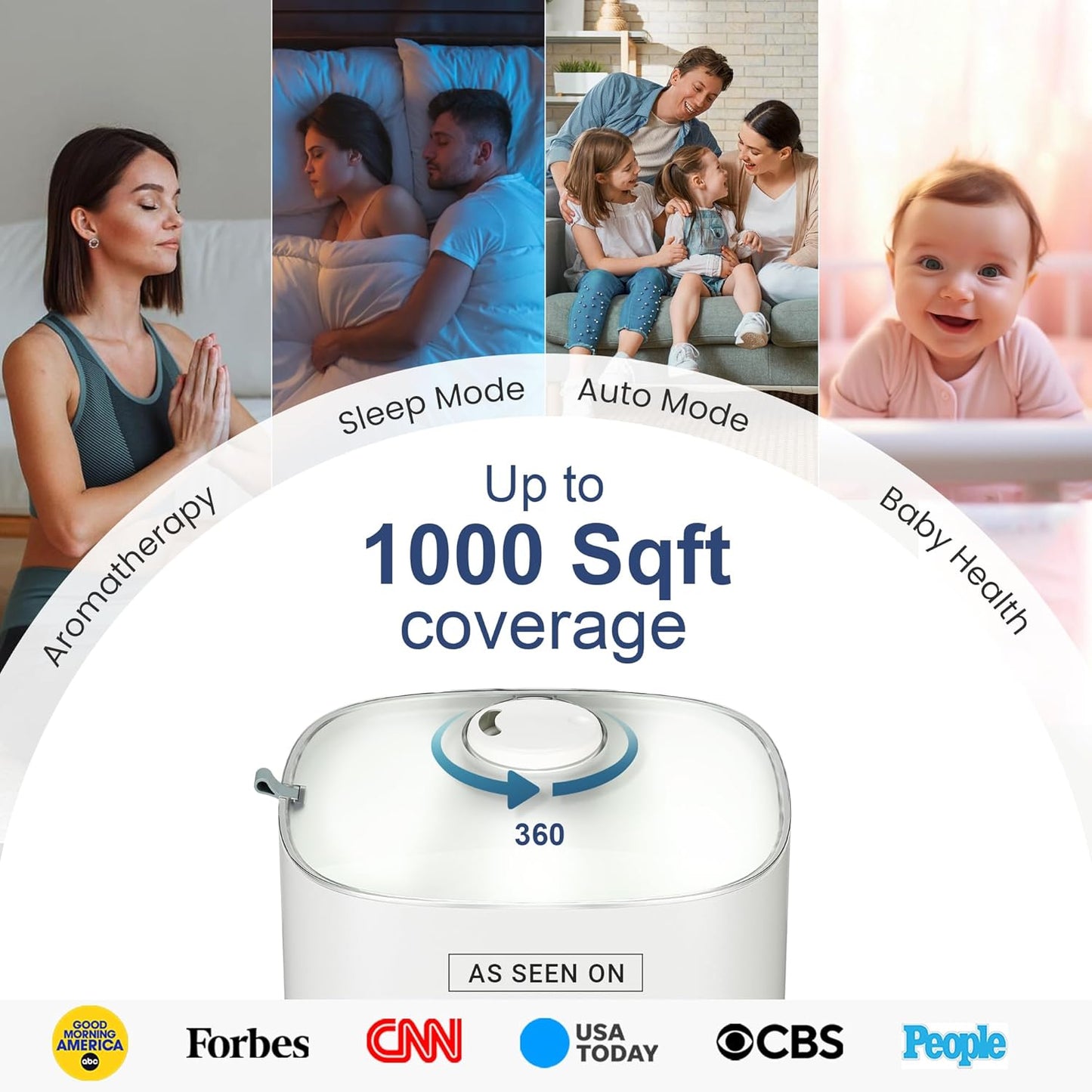 MIKO Ultrasonic Humidifiers for Large Room & Bedroom- Water Filter, Auto Mode, No Leak Design, Sleep Mode, Built-in Timer, Humidifier for Babies & Home,
