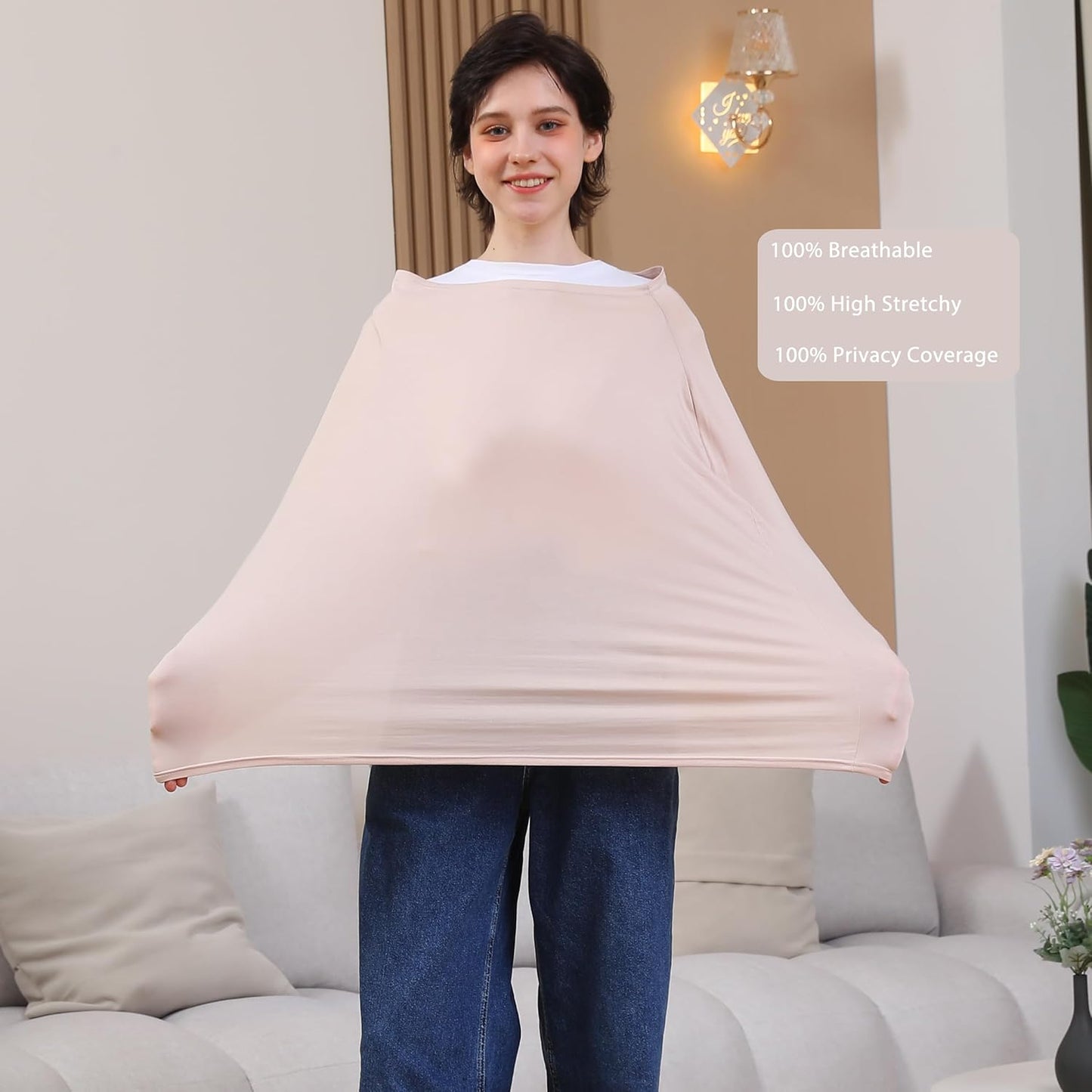 Breathable Car Seat Cover for Babies – Multi-Purpose Soft Rayon Nursing Cover for Breastfeeding, High Stretchy Infant Carseat Canopy, Stroller Cover (Smooth Rayon, Warm Natural)