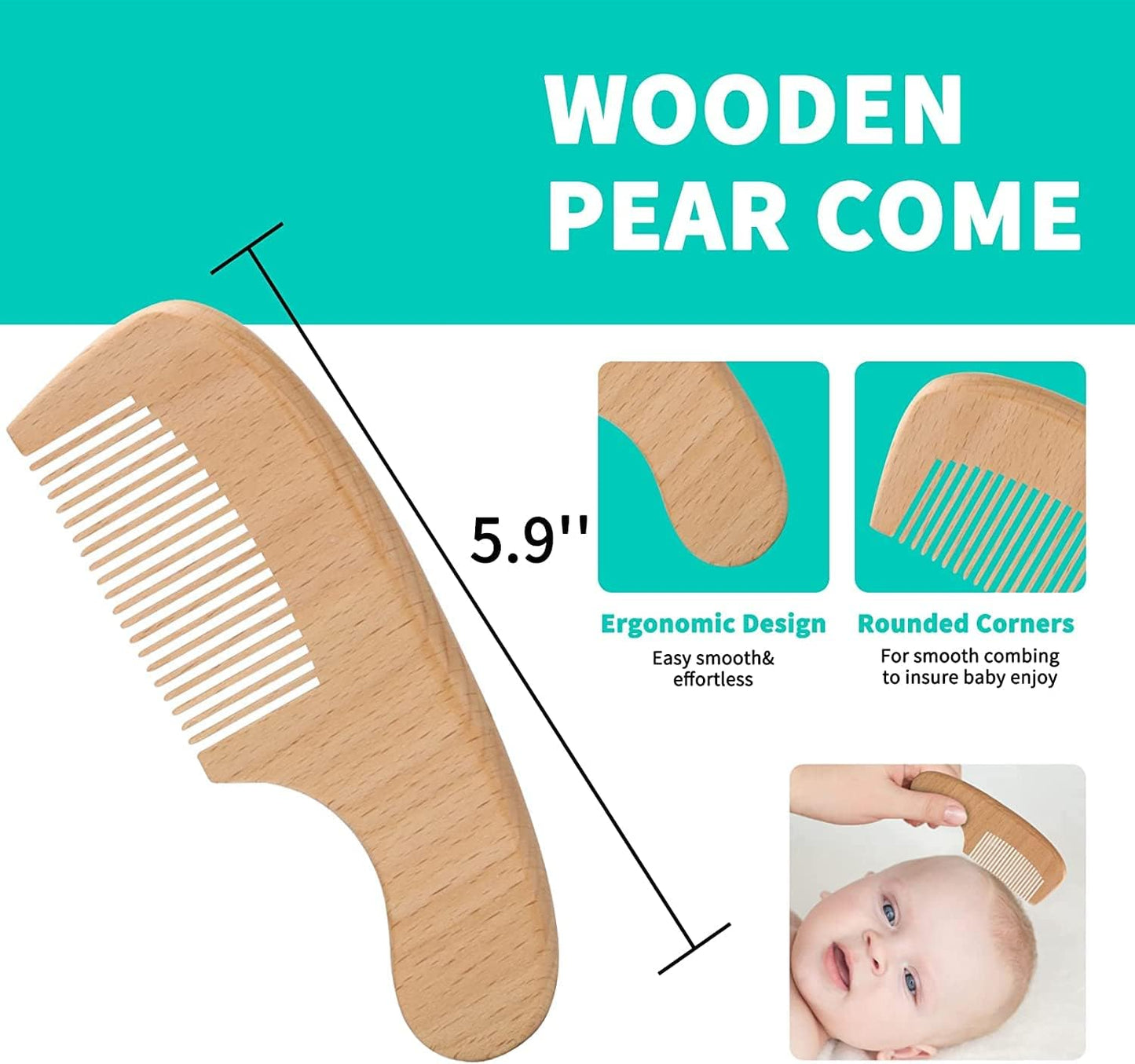 Goat Baby Hair Brush Set, Wooden Comb Massage Scalp Comb, Safe Natural Hair Care Kit, Soft Silicone Bath Brush for Newborns Toddlers (Brush Set+ Green Massager) (Brush Set+ 4)