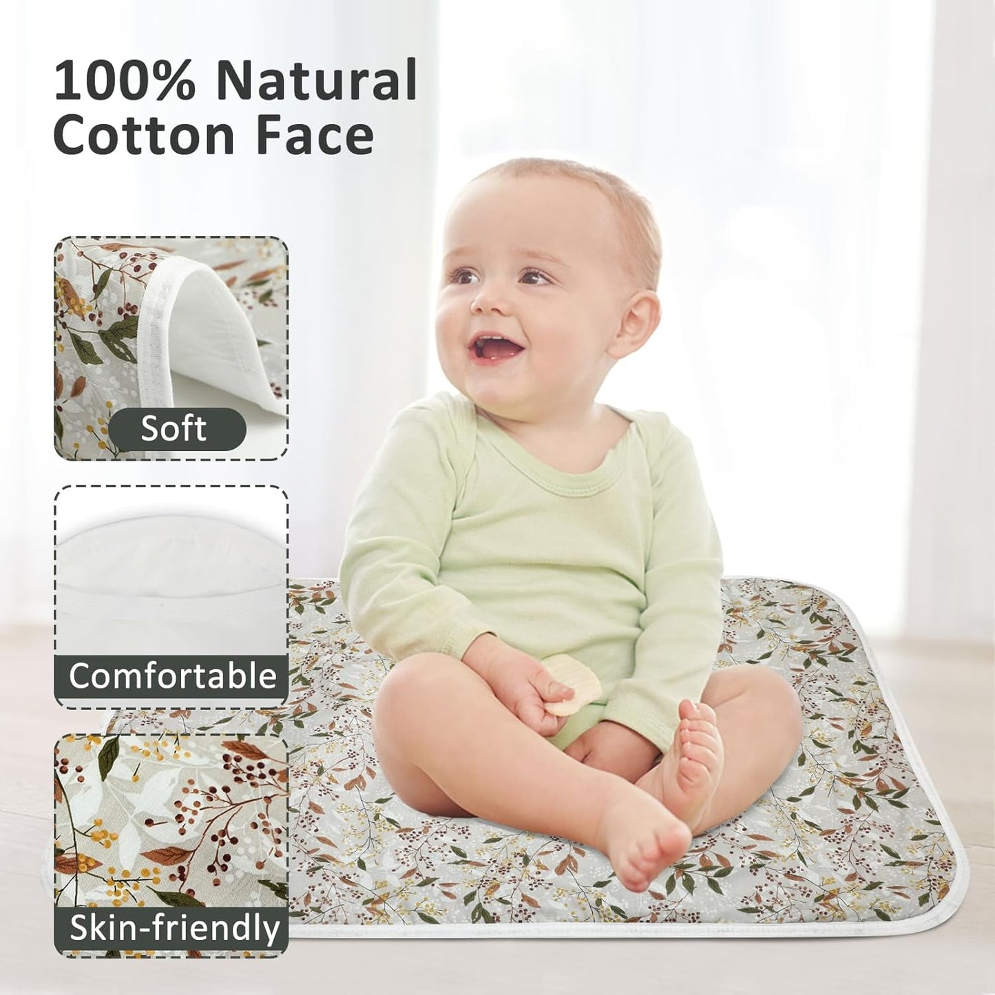 Baby Diaper Changing Pad, 21 5/8" x 31.5" Waterproof Changing Pad Liners - Reusable Soft and Absorbent Portable Changing Mat(Leaf1PCS)