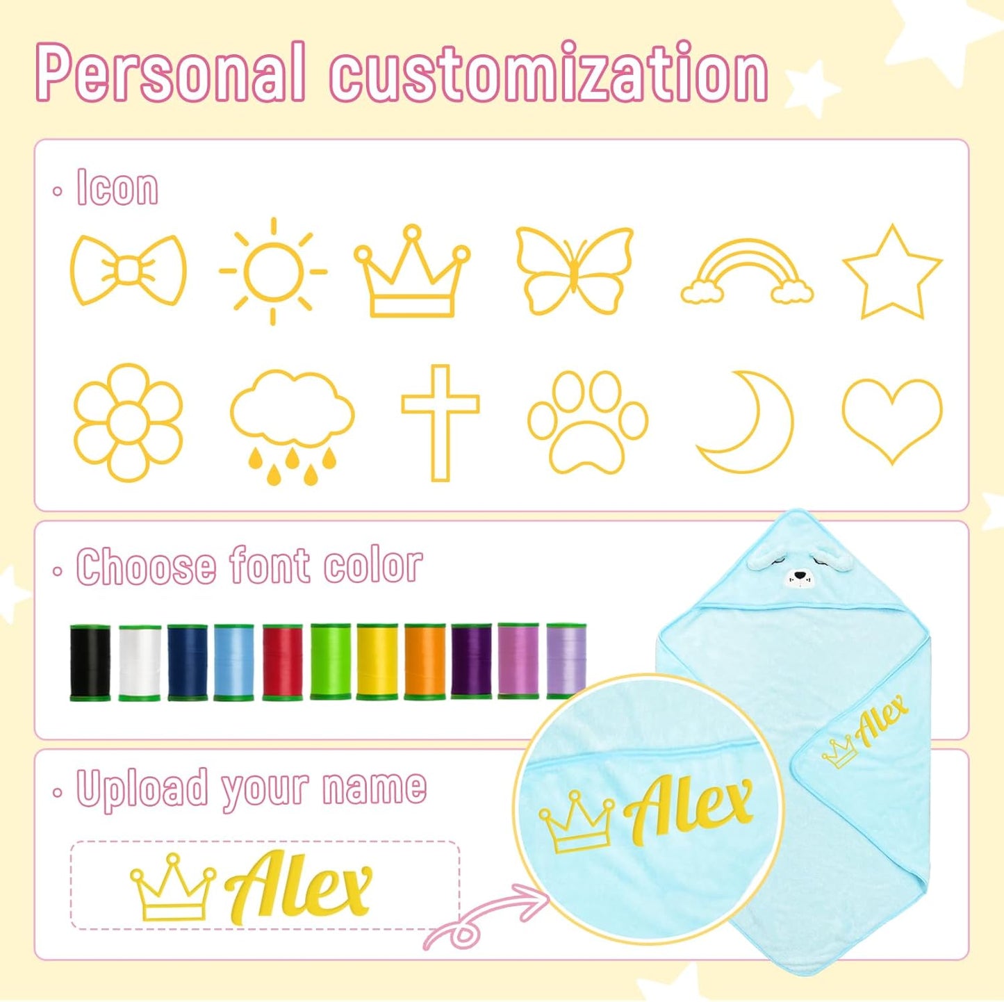 Personalized Baby Towels Hooded with Name, Custom Toddler Bath Towel with Hood for Girl Boy, Warm Swaddle Blanket, Customized Newborn Gifts - Embroidered (Pink Rabbit)