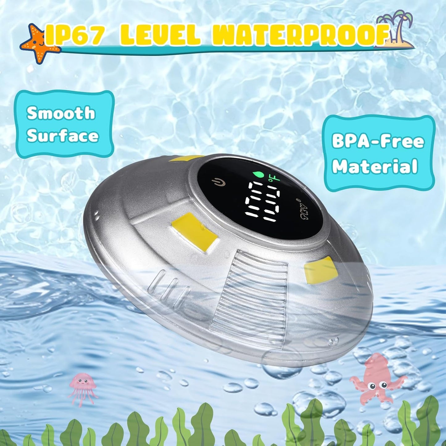 TKY Baby Bath Thermometer with Floating Toys - Digital Water & Room Temperature Monitor, Rechargeable Thermometer with Alerts for Newborn Bath Essentials, Infant Safety