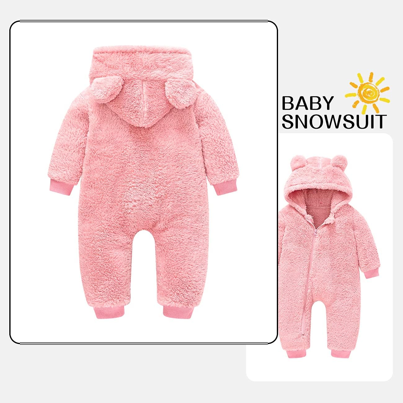 Baby Fleece Jumpsuits Infant Bear Ear Snowsuit Newborn Hooded Romper Warm Coat