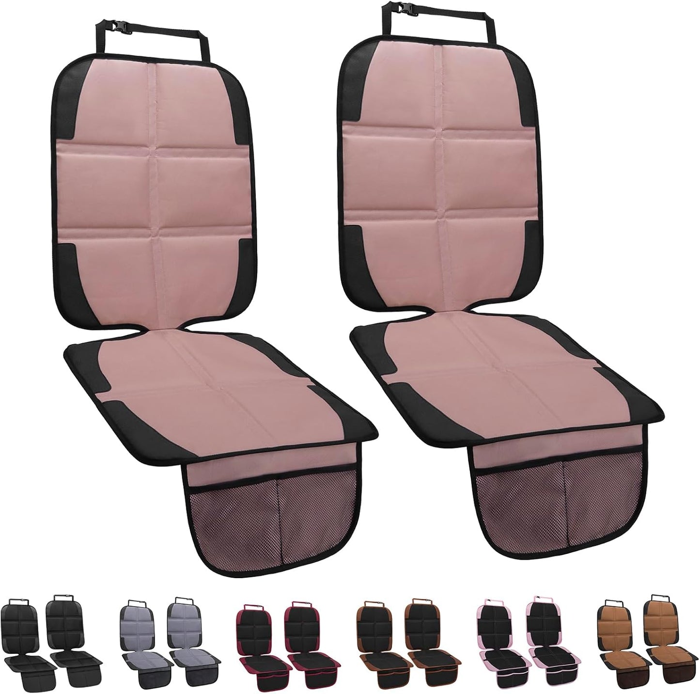 Car Seat Protector for Child, 2 Pack Baby Covers with Mesh Pockets & Non-Slip Backing 600D Durable Under Seat for Back (Rose Gold, Standard)