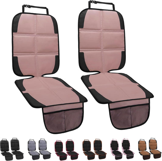 Car Seat Protector for Child, 2 Pack Baby Covers with Mesh Pockets & Non-Slip Backing 600D Durable Under Seat for Back (Rose Gold, Standard)