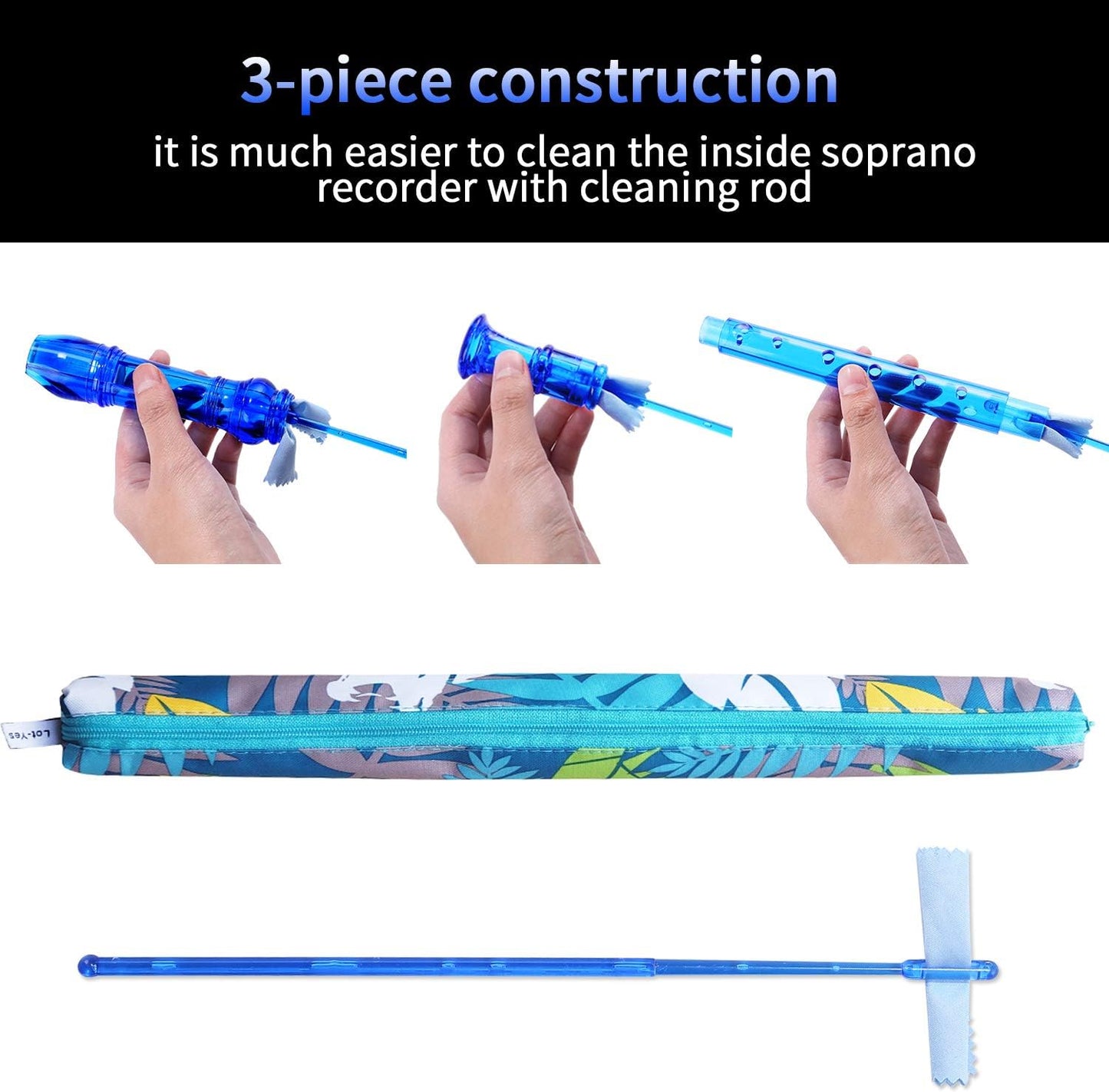 Soprano Recorder Instrument for Kids Beginners Student 8 Hole Flute German Fingering C Key Recorder Instrument 3 Piece with Cleaning Rod and Bag Fingering Chart
