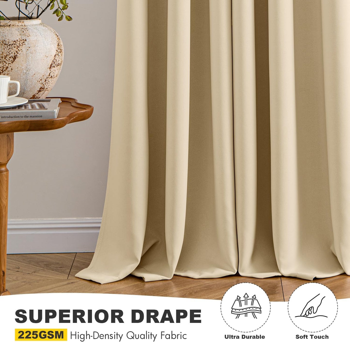MIULEE Cream Beige Blackout Curtains for Bedroom Living Room 72 Inches Long 2 panels, Thermal Insulated Room Darkening Drapes Solid Grommet Noise Reducing Light Blocking Window Curtains W40 x L72 Inch