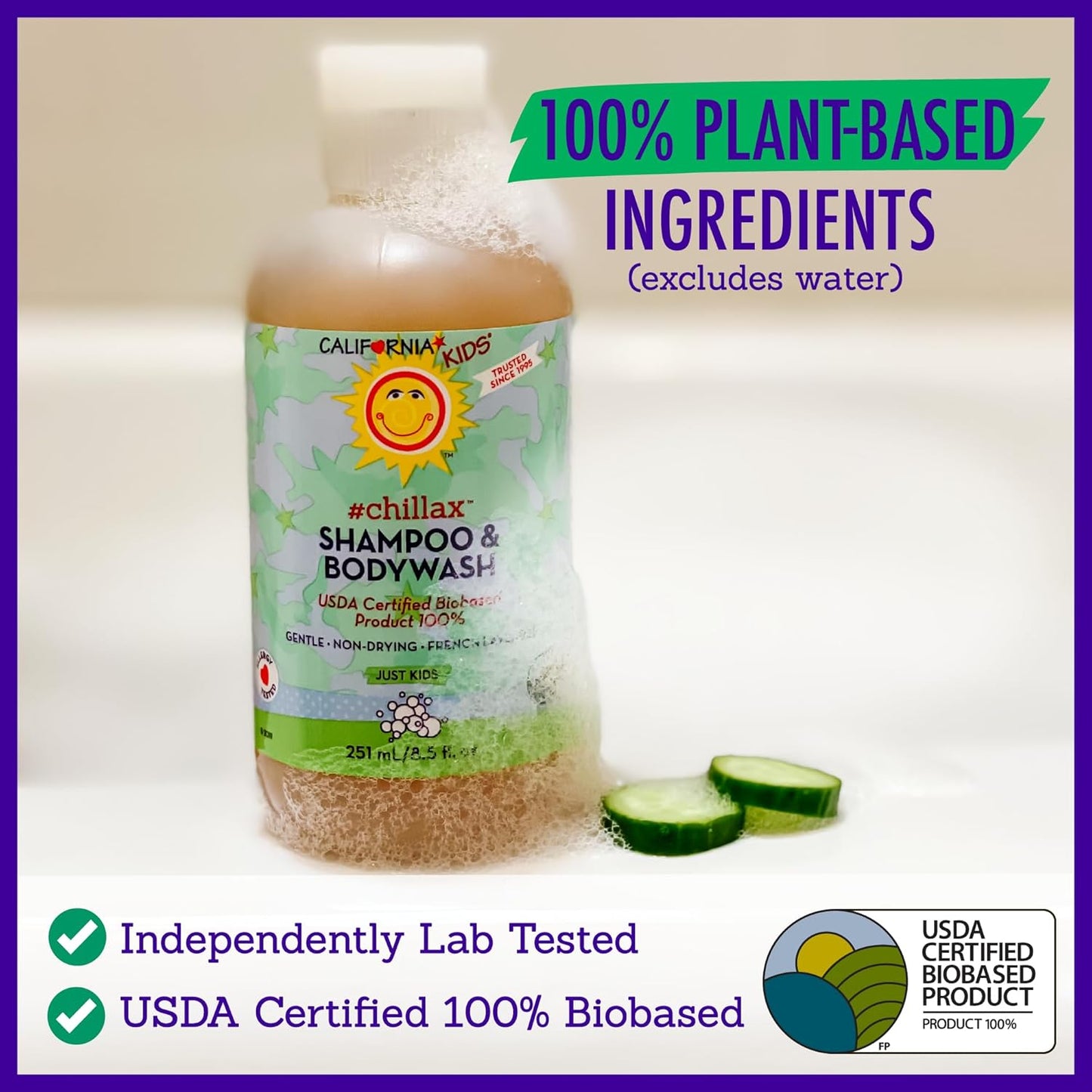 California Kids Chillax Shampoo and Bodywash | 100% Plant-Based | Gentle Skincare | Lavender Shampoo for Kids + Teens | Hypoallergenic Bodywash | 562 mL / 19 oz.