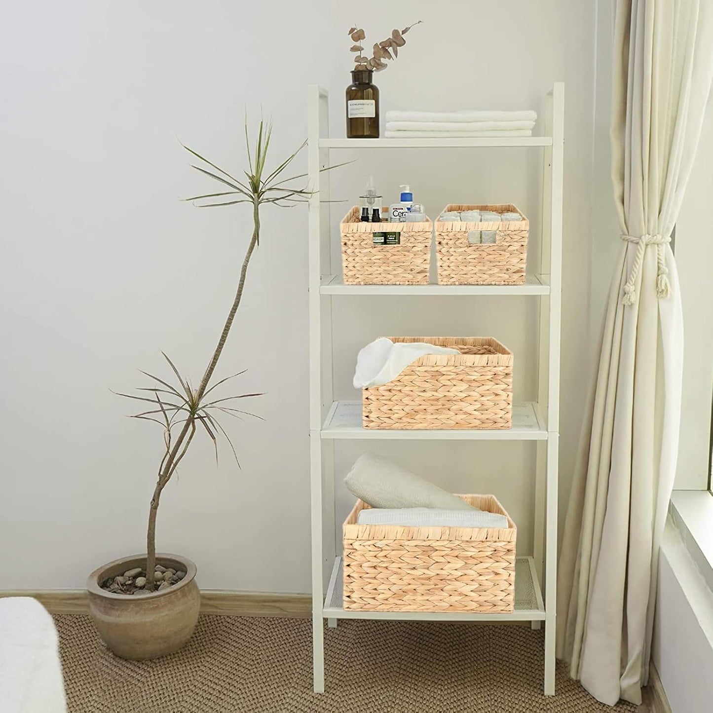 Water Hyacinth Wicker Baskets for Organizing, Rectangular Wicker Baskets with Built-in Handles 3-Pack