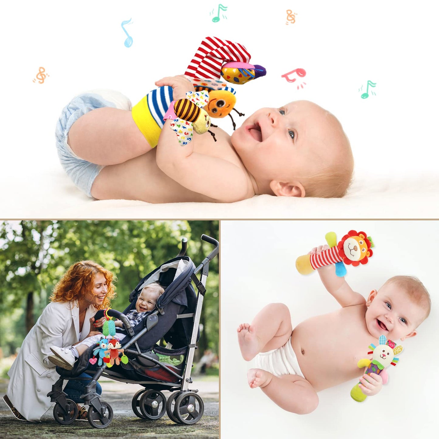 Wrist Rattles Foot Finder Rattle Sock Baby Toy, Hanging Rattle Toy, Arm Hand Bracelet Rattle, Feet Leg Ankle Socks, Activity Rattle Present Gift for Newborn Infant Babies Boy Girl Bebe (12 D)