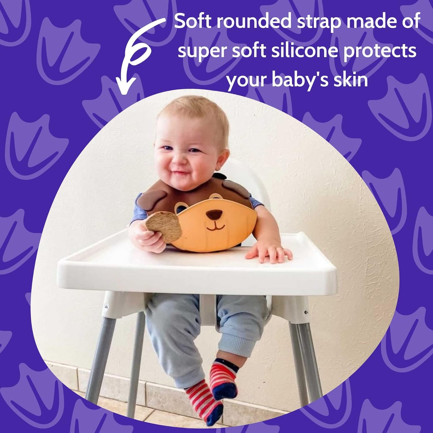 Silly Goose Set of 2 Silicone Animal Baby Bibs for Babies and Toddlers, Waterproof, Adjustable, Soft, Extra Wide Food Catcher Pocket (2PK Hippo+Bear)