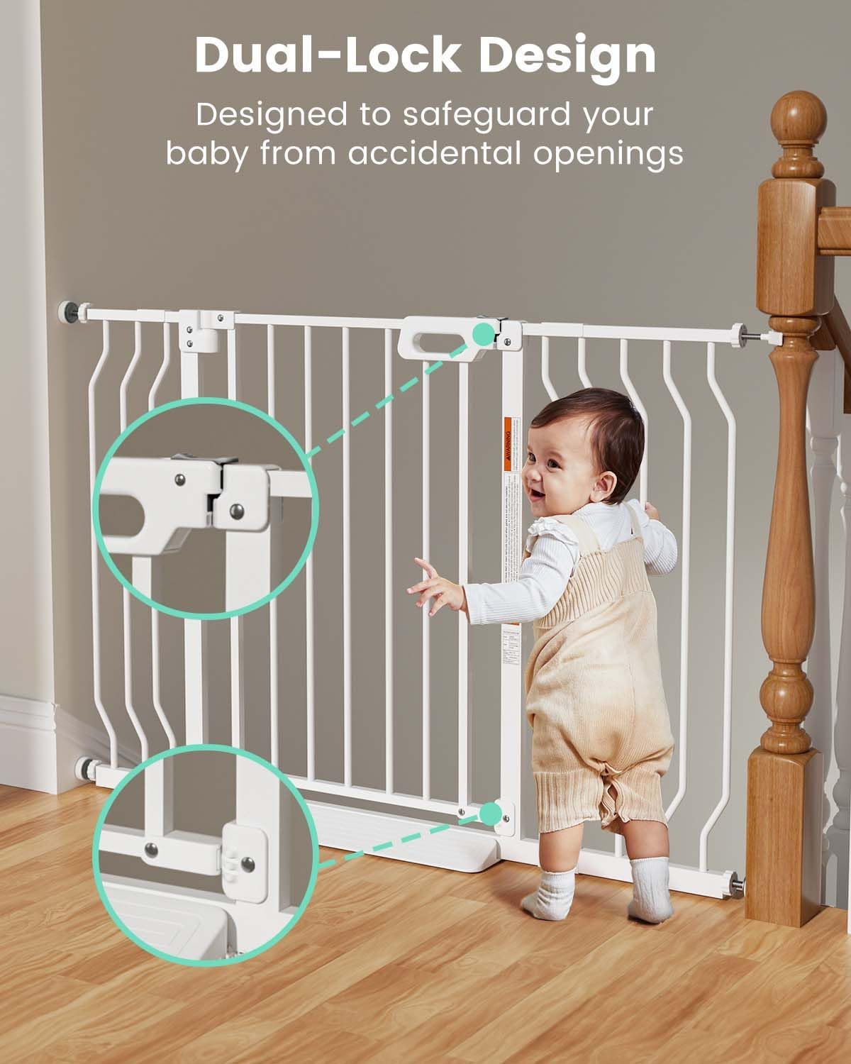 Mom's Choice GROWNSY Baby Gate, 29.5"-53" Auto-Close Dog Gate for Stairs & Doorways, Pressure-Mounted Easy Install Baby Gate - No Drill, Anti-Trip, Walk Through, Safe & Durable