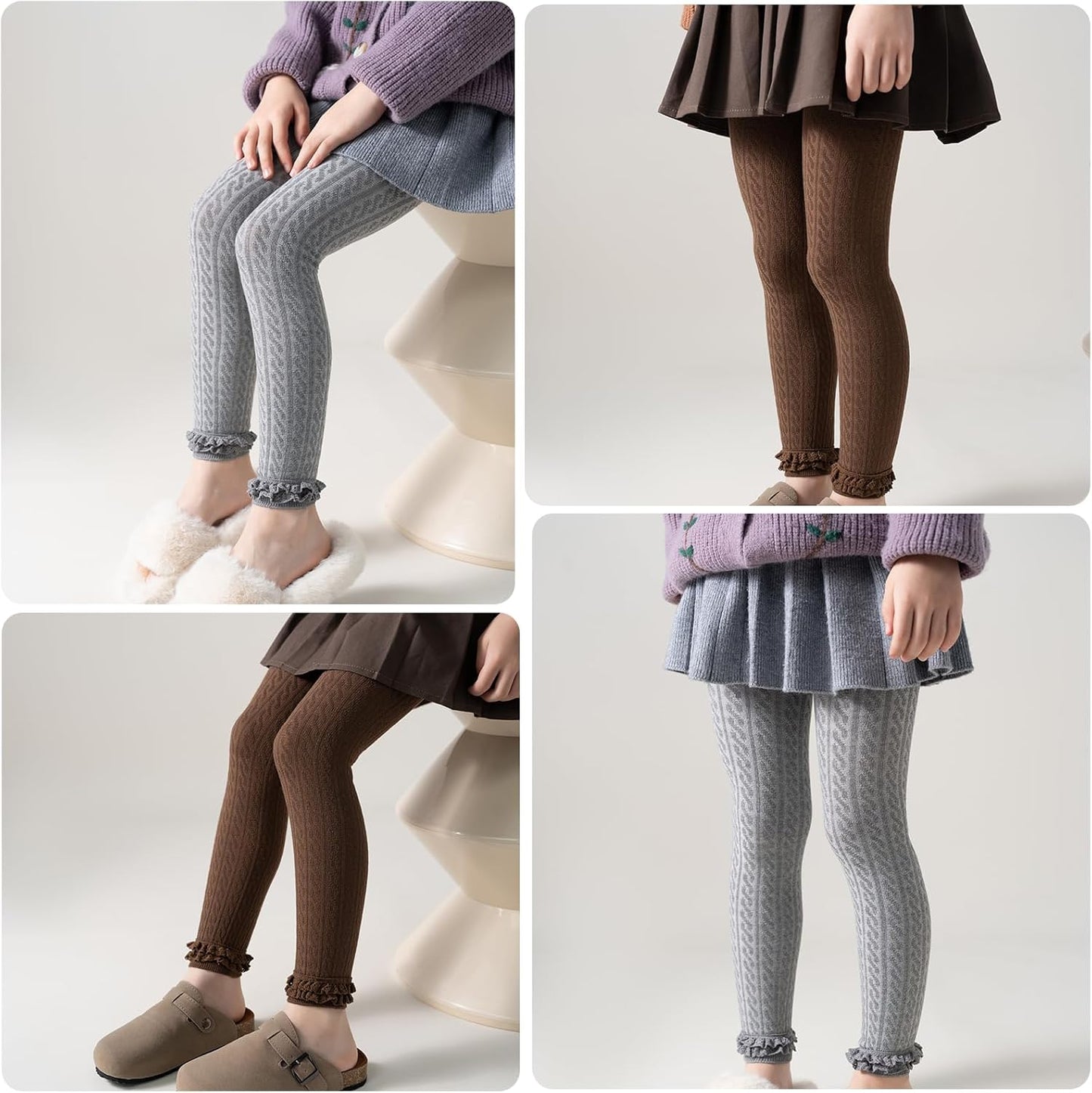 Girls Leggings for Little Girls, 2 Pack Toddler Girl Pants Leggings for Baby Tights Knitted Multi-Colors 2-9 Years