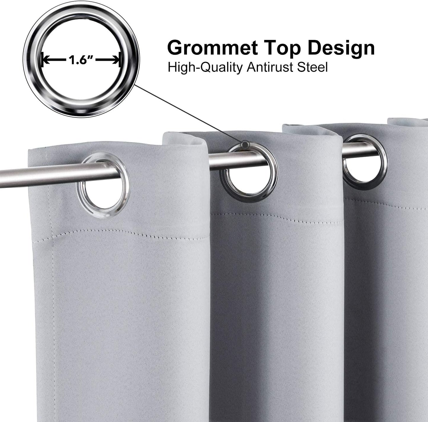 ChrisDowa Grommet Blackout Curtains for Bedroom and Living Room - 2 Panels Set Thermal Insulated Room Darkening Curtains (Light Grey, 38W x 45L)