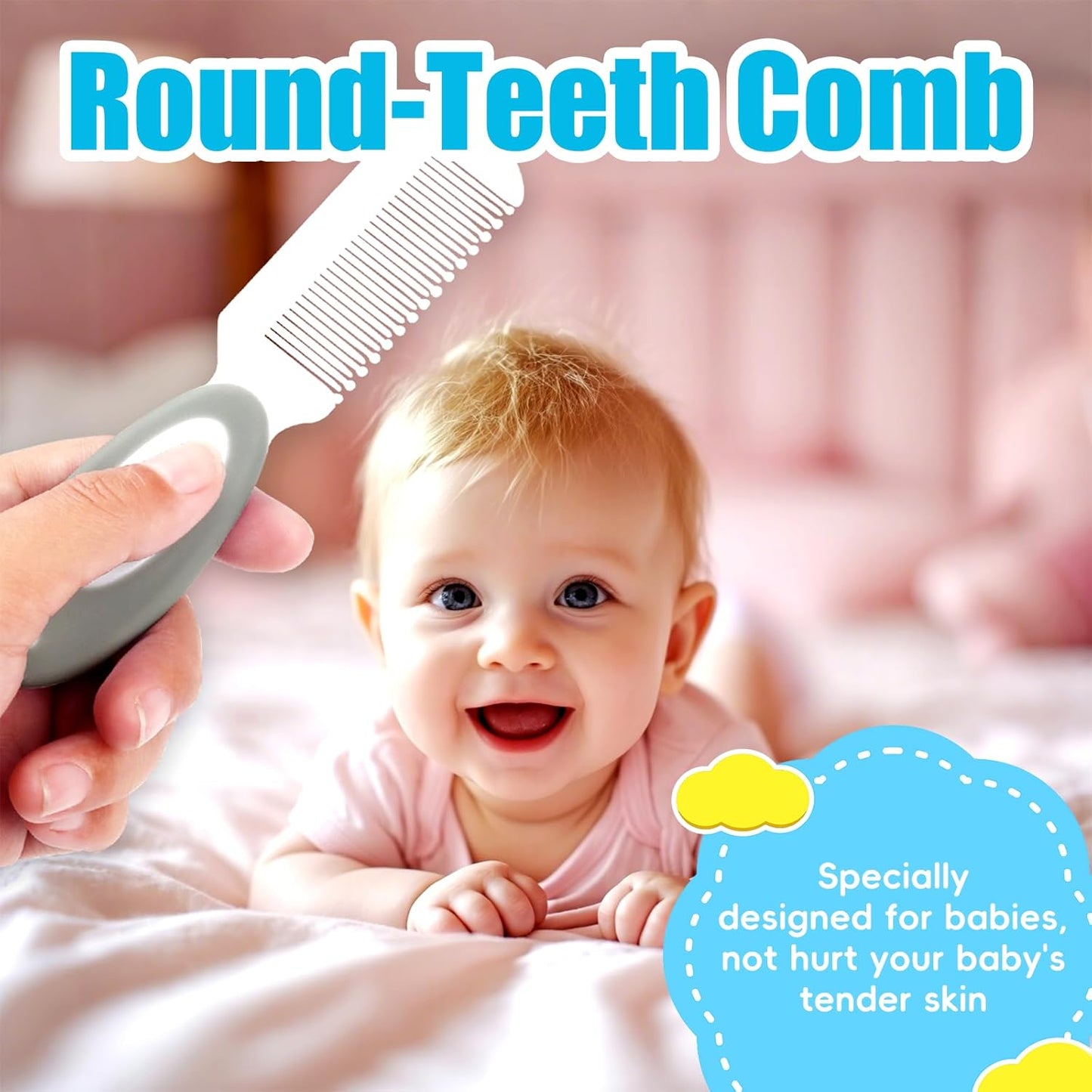 Baby Hair Brush and Comb Set, 4Pcs Baby Soft Bristles Brush Cradle Cap Brush Hair Comb for Newborns Toddlers Boys Girls (Grey)