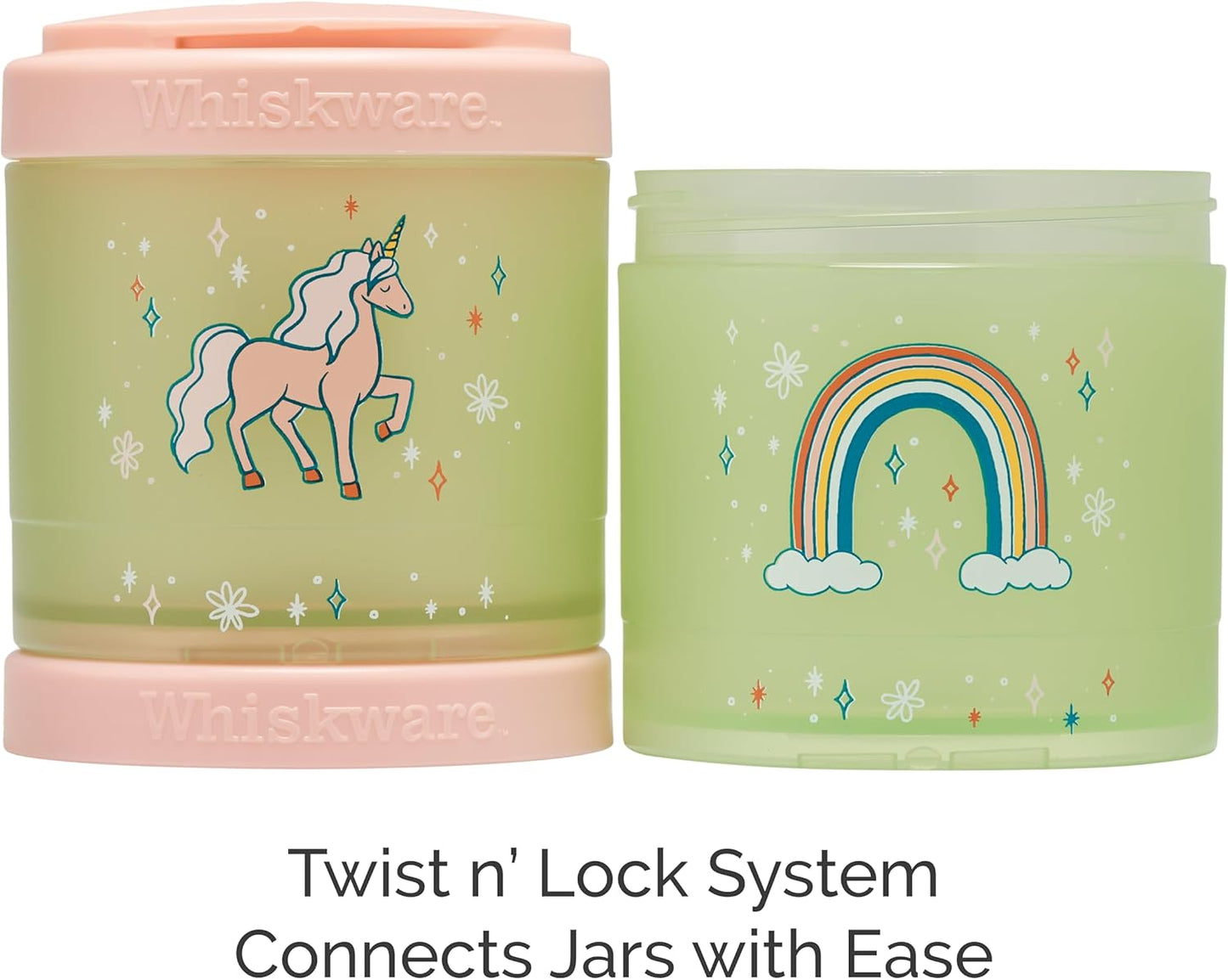 Whiskware Stackable Snack Containers for Kids, Set of 3 Stackable Snack Cups, Unicorn and Sharks Designs