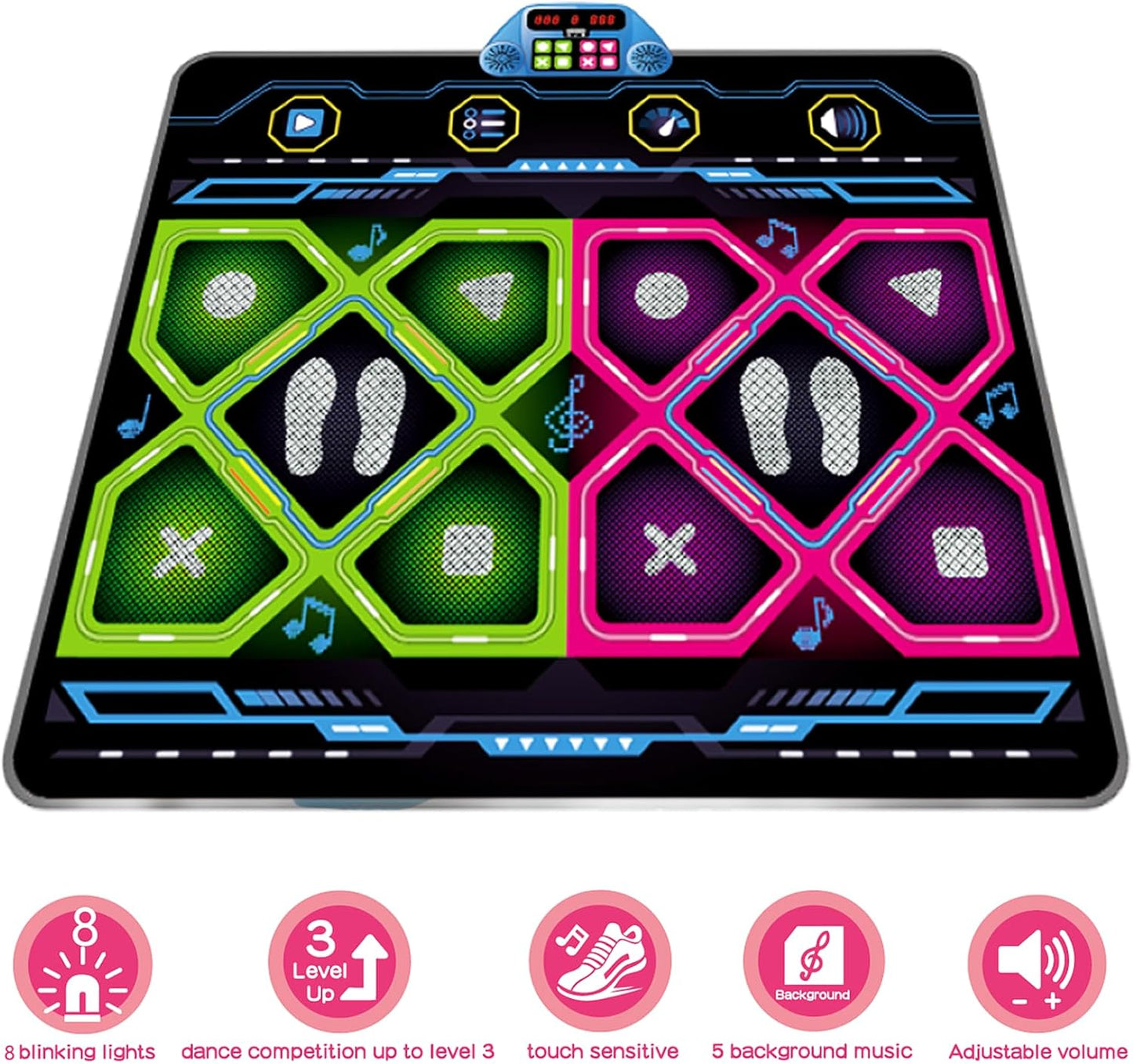 Upgraded 2-Player Kids Dance Mat, Interactive Electronic Dance Pad for Girls &Boys Ages 3-12, Premium Speaker with Built-in Adjustable Volume Music, Ideal Birthday & Holiday Family Dance Game Toy Gift