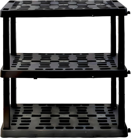 Oskar Storage Shelves - Bathroom Wall Organizer, Kids Room Toys Book Shelf, No Drill Heavy Duty, Kitchen Closet Garage Outdoor 3 Tier Stackable Plastic Shelving Unit