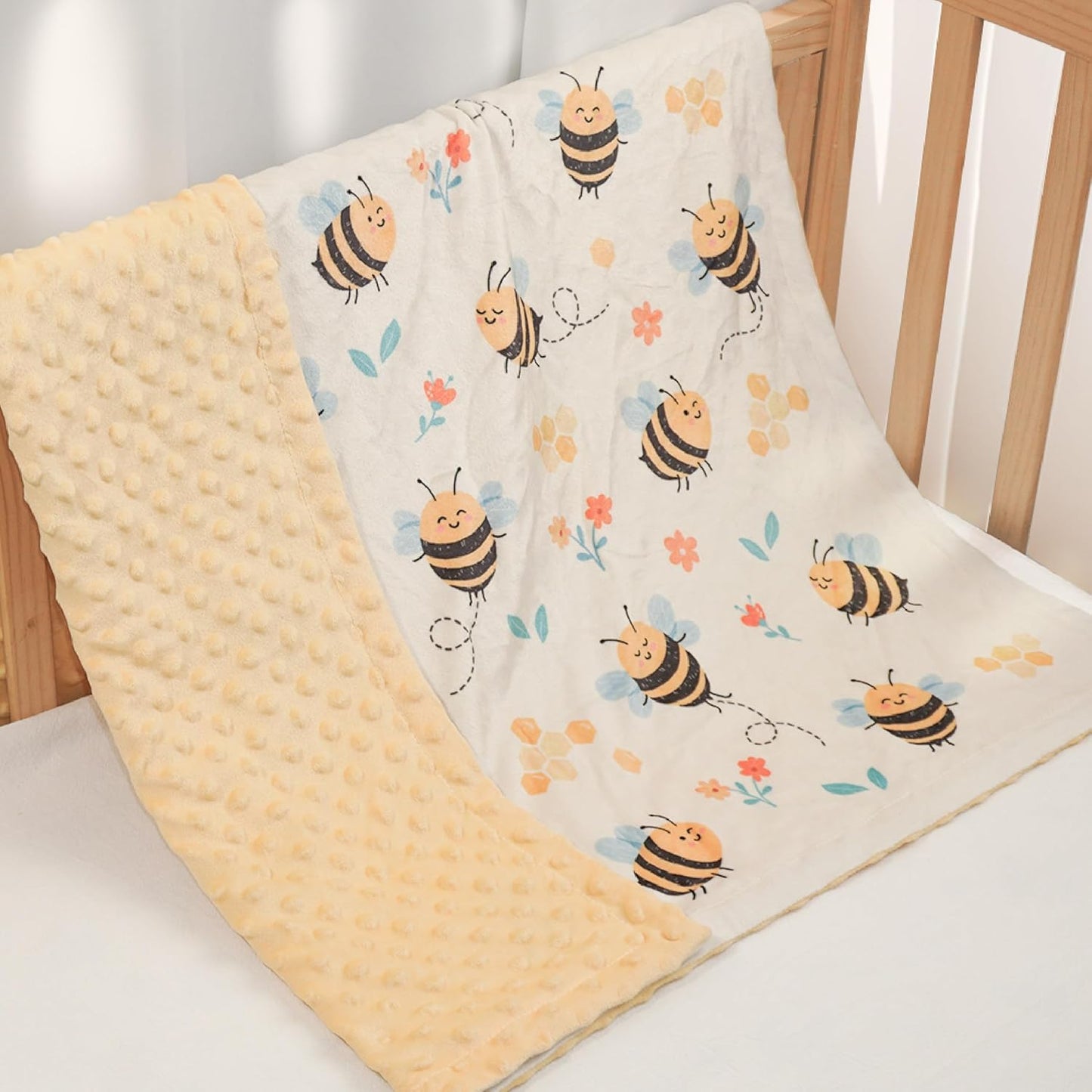 Bee Kid Blankets for Girls - 30 x 40 Soft Minky Blanket with Double Layer Dotted Backing - Gifts for Girl on Birthday Christmas