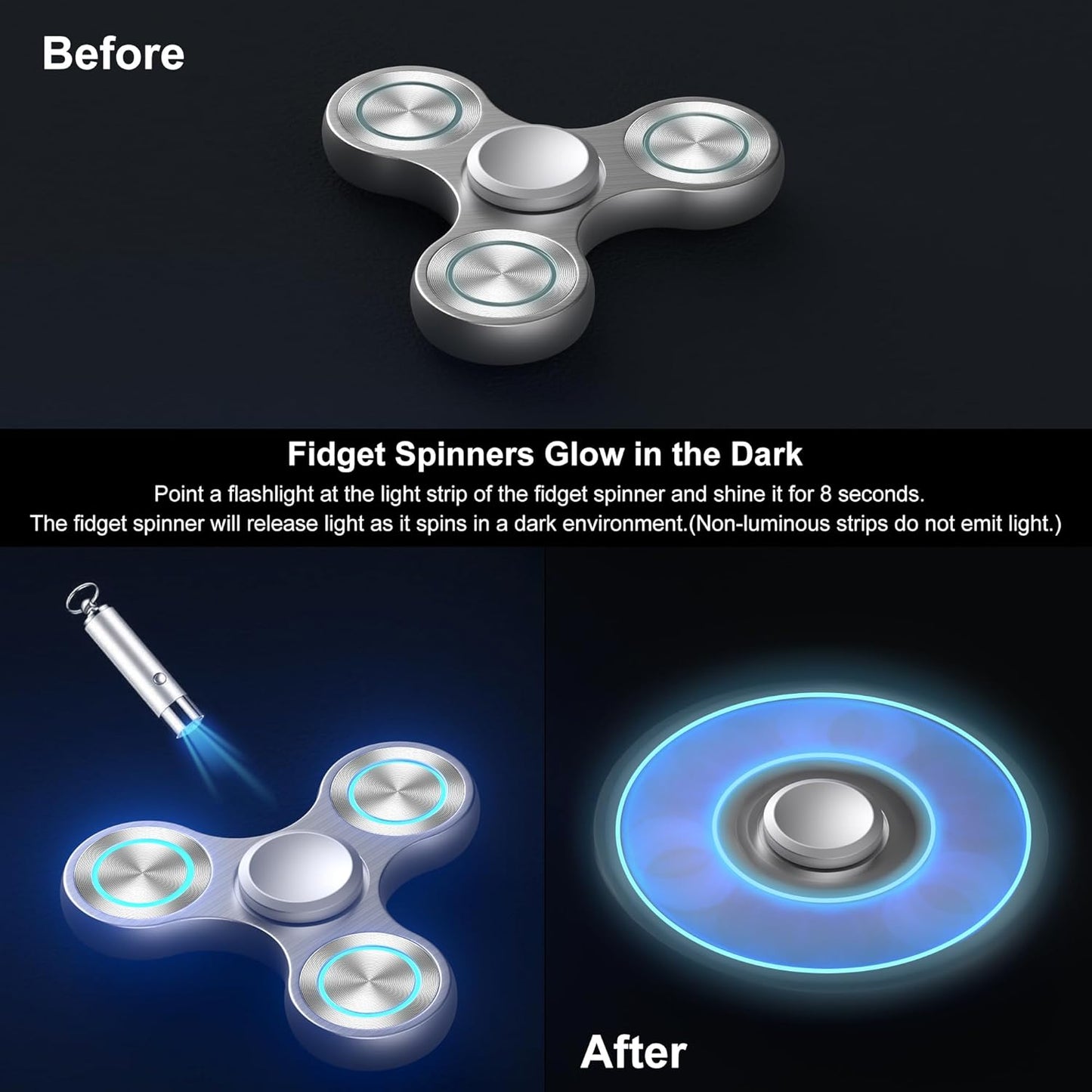 Fidget Spinners Toy, Metal Stainless Steel Bearing High Speed 4-8 Min Spins, EDC ADHD Stress Anxiety Relieves Fidgets Finger Toys, Spinner Toys for Kids and Adults