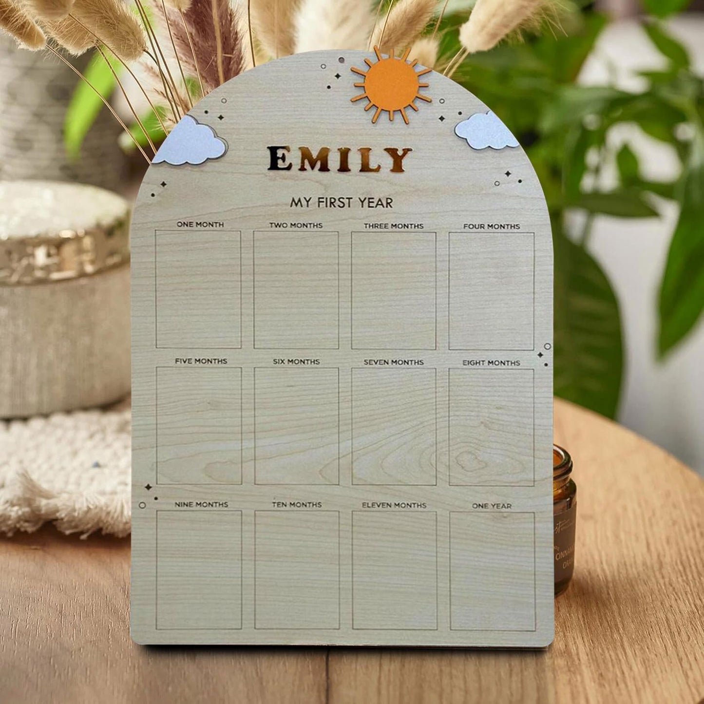 V-DECORPARKS Personalized My First Year Photo Frame | 12 Months Picture Frame For Baby First Year | Displays Twelve 2x3 Pictures | Birthday Party Decor Newborn Memory Keepsake