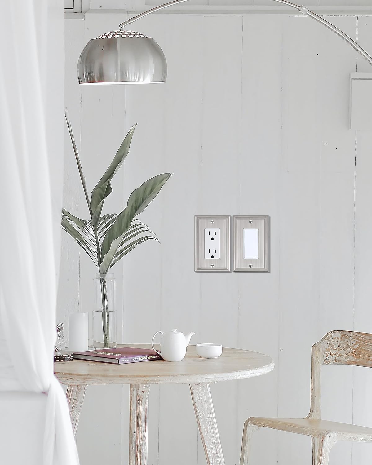 6-Pack Decorator Outlet Cover Plate, Brushed Nickel Decorative Switch Plates and Outlet Covers, Durable Zinc Alloy Wall Plates for Electrical Outlets, Receptacle, GFCI Outlet, Dimmer Switch