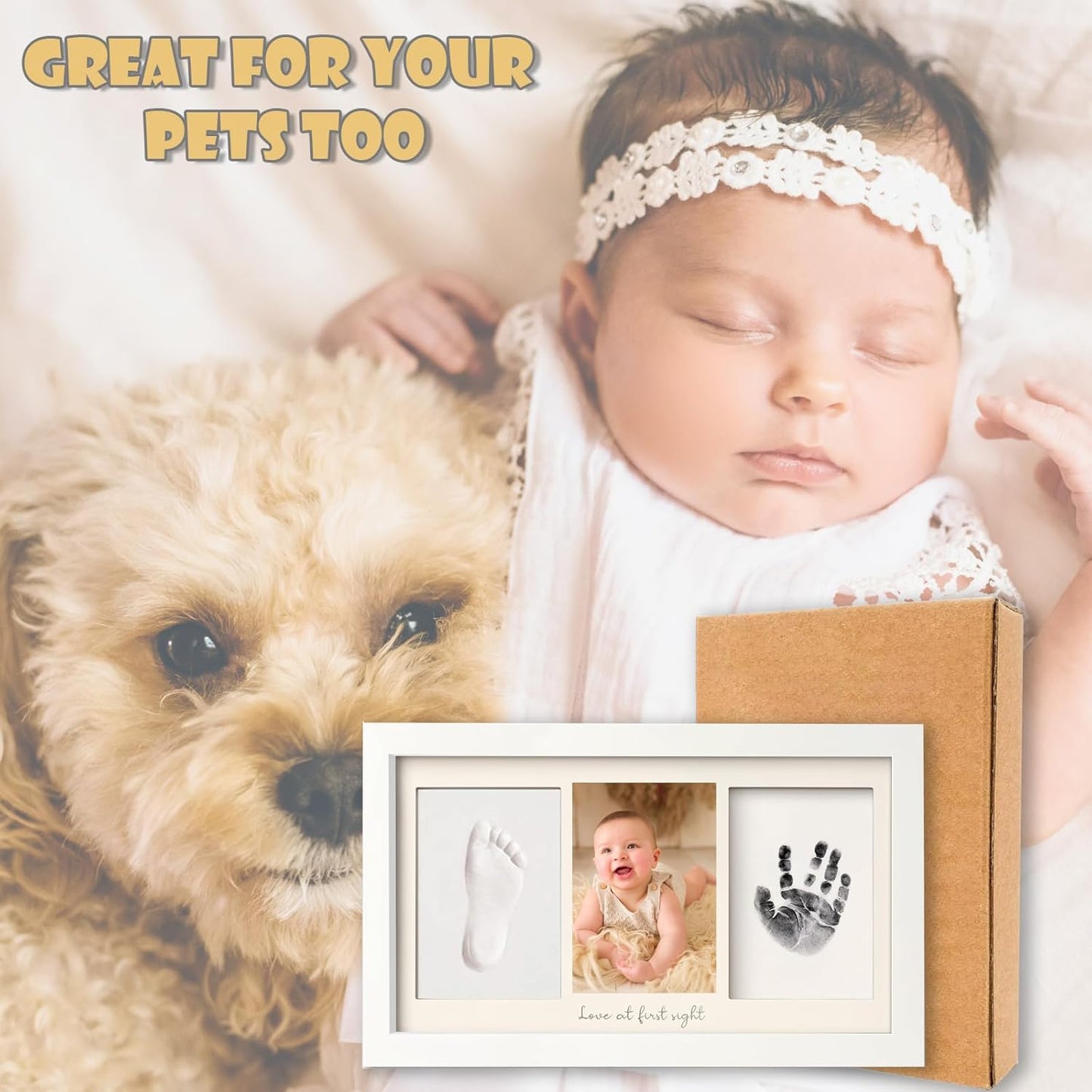 Baby Hand and Footprint Kit Keepsake Nursery Decor Picture Frame for New Mom Baby Boys Girls Shower Gifts Personalized Inkless & Clay Handprint Newborn Essentials Must Haves (Black)