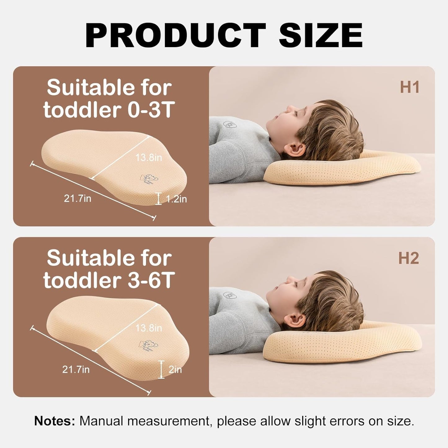 Reidio 1pc Toddler Silicone Pillow Breathable Toddler Pillow with Removable Cotton Pillowcase Kids Pillows for Sleeping Machine Washable (Rose, H1)