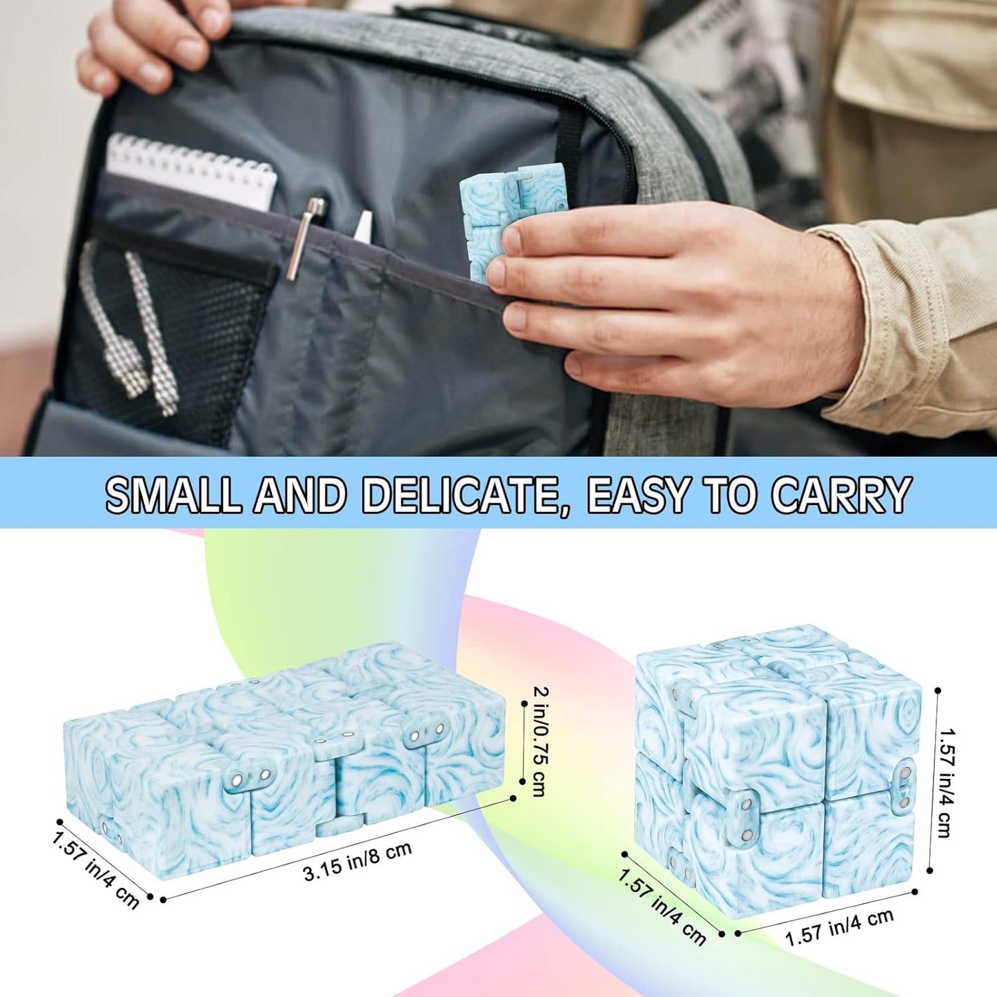 Infinitycube Fidget Toy, Unique Tie-Dye Infinitycube for Kids and Adults, Fidget Toy Relaxing Hand-Held Fidget Toy for Stress Relieve and Anxiety Relief (Light Blue)