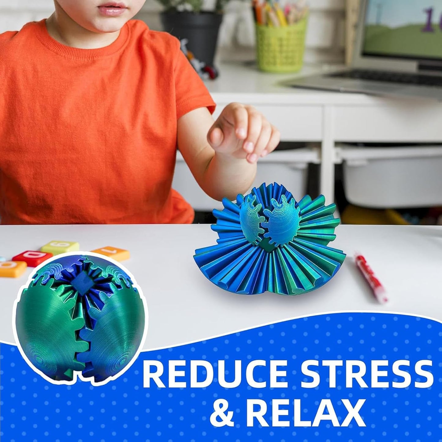 DIY Gear Ball, 3D Printed Gear Ball, Gear Ball Spin Ball or Cube Fidget Toy, Gear Sphere Desk Toy, Perfect for Stress and Anxiety Relaxing Fidget Toy Kids Adult Christmas Birthday Gift (Green)