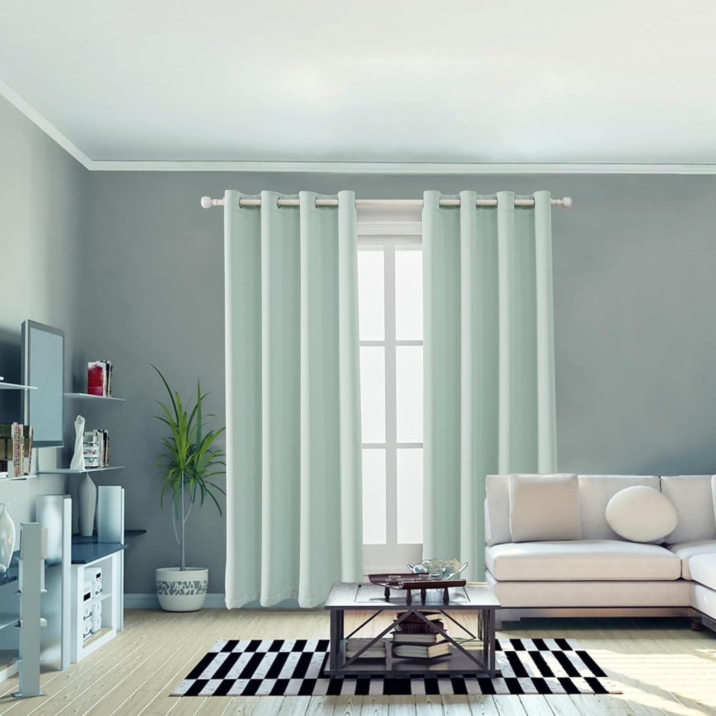 Anytime 100% Blackout Curtain Set, Thermal Insulated & Energy Efficiency Window Draperies for Guest Room, Full Shading Panels for Shift Worker and Light Sleepers（Light Blue, 2 Panels, 52W x 72L）