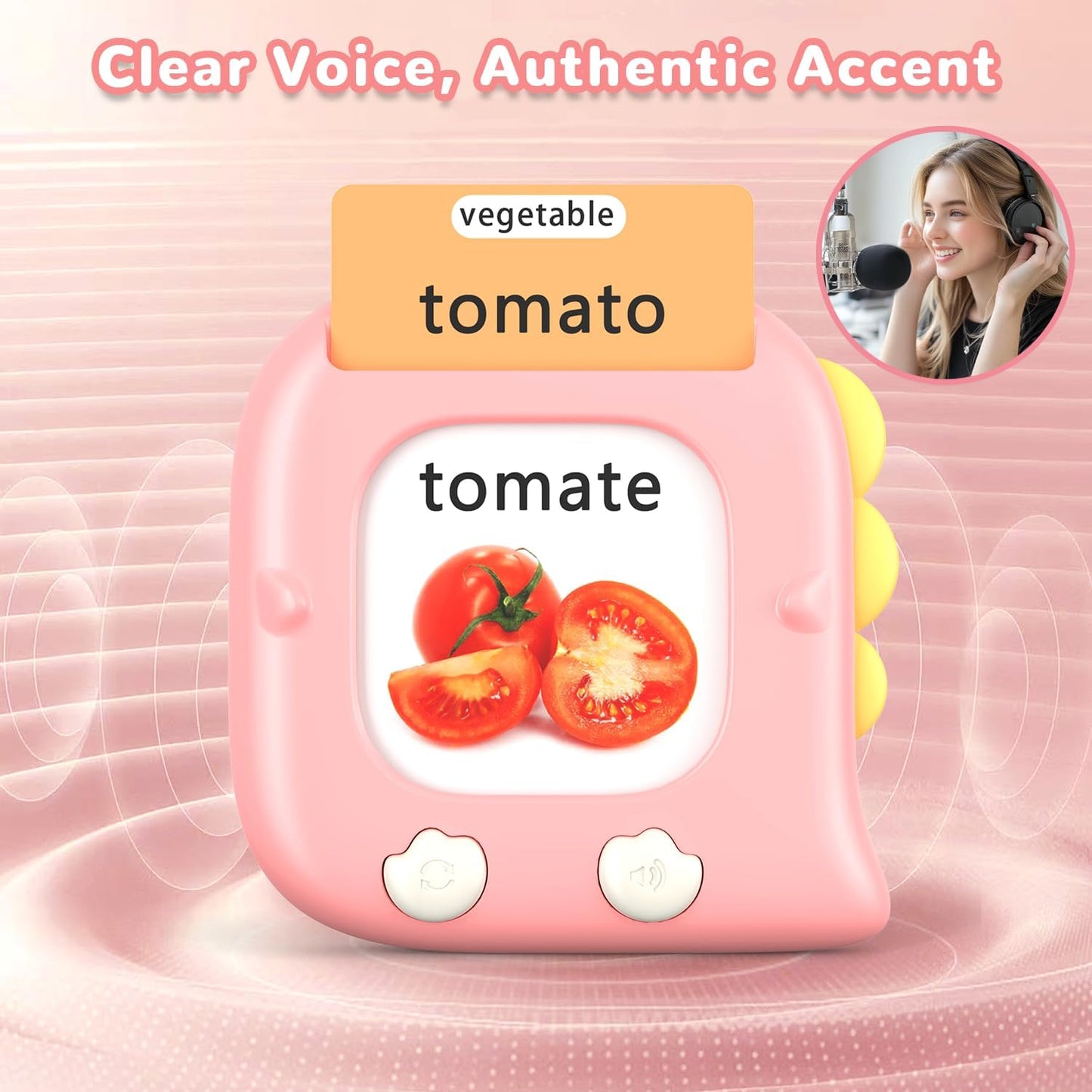 Kidzdo 520 Bilingual Spanish English Talking Flash Cards, Christmas Birthday Gifts for 2 3 4 5 6 Year Old Girls, Montessori Pocket Speech Therapy Toys, Portable Toddlers Toys for Ages 2-6 Kids, Pink