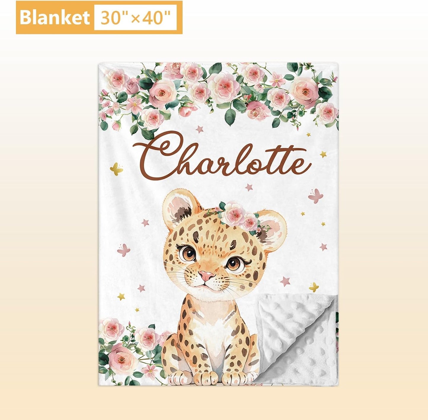 Custom Baby Crib Bedding Set, 5 Pcs Personalized Name Baby Crib Sets for Infant Toddler, Floral Leopard Nursery Bedding Set for Baby Girls, Double Layer Baby Bedding Sets Customized Gifts