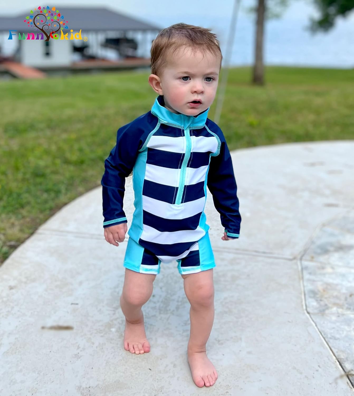 Funnycokid Baby Swimsuit Boy Toddler Bathing Suit Rash Guard UPF 50+ Swimwear 6 Months-4T