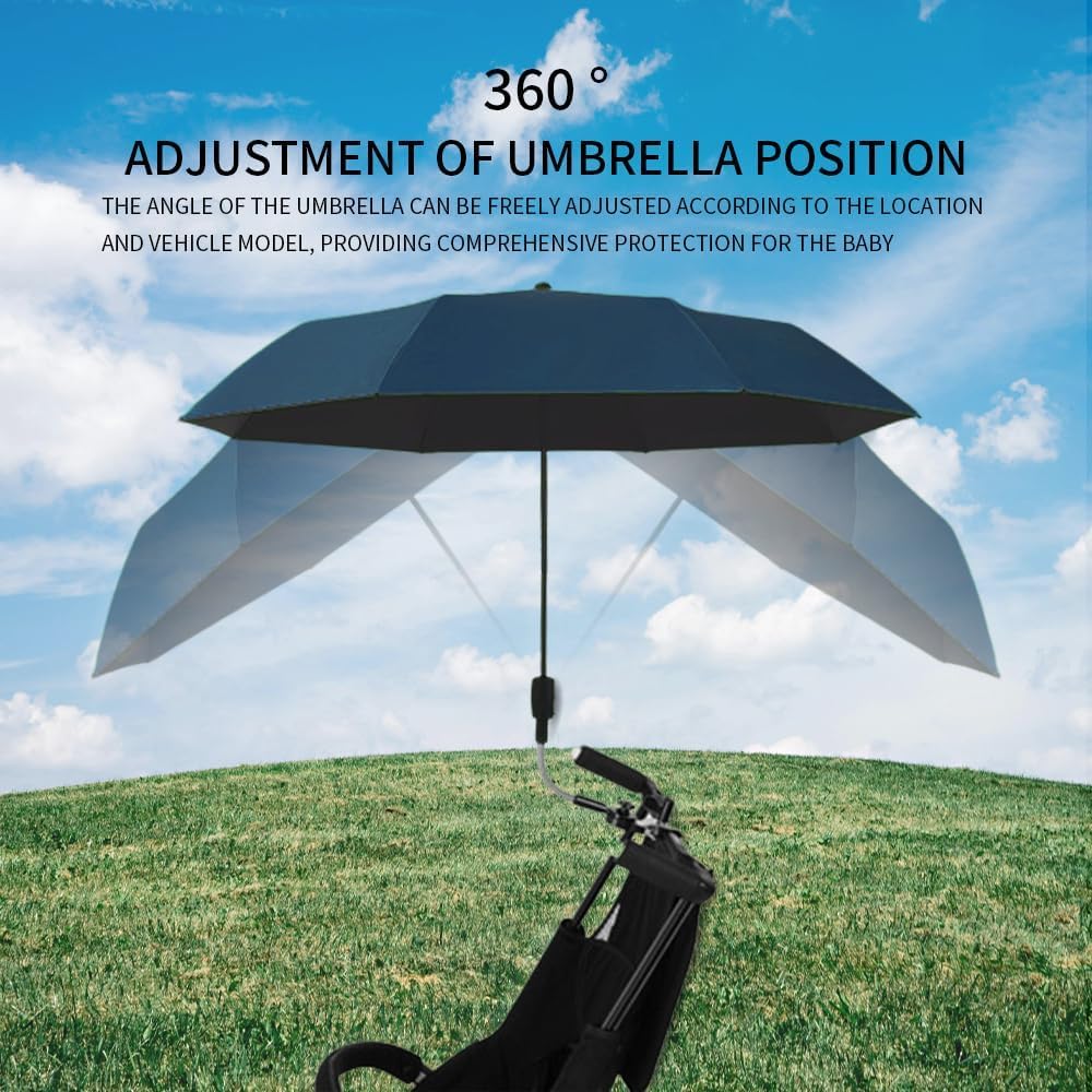 Clip-on Umbrella for Stroller Sunshade, Adjustable Steering Angle, Handle Included, Compact and Lightweight, Suitable for All Kinds of Strollers