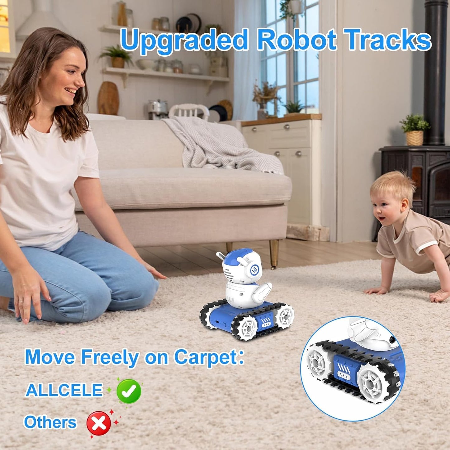 ALLCELE LED RC Robot Toys for Boys and Girls with Walkie Talkie, Programming, Music, Demo and LED Function, Remote Control Robot Toy, Gift for Kids 3-8 Years Old Blue White