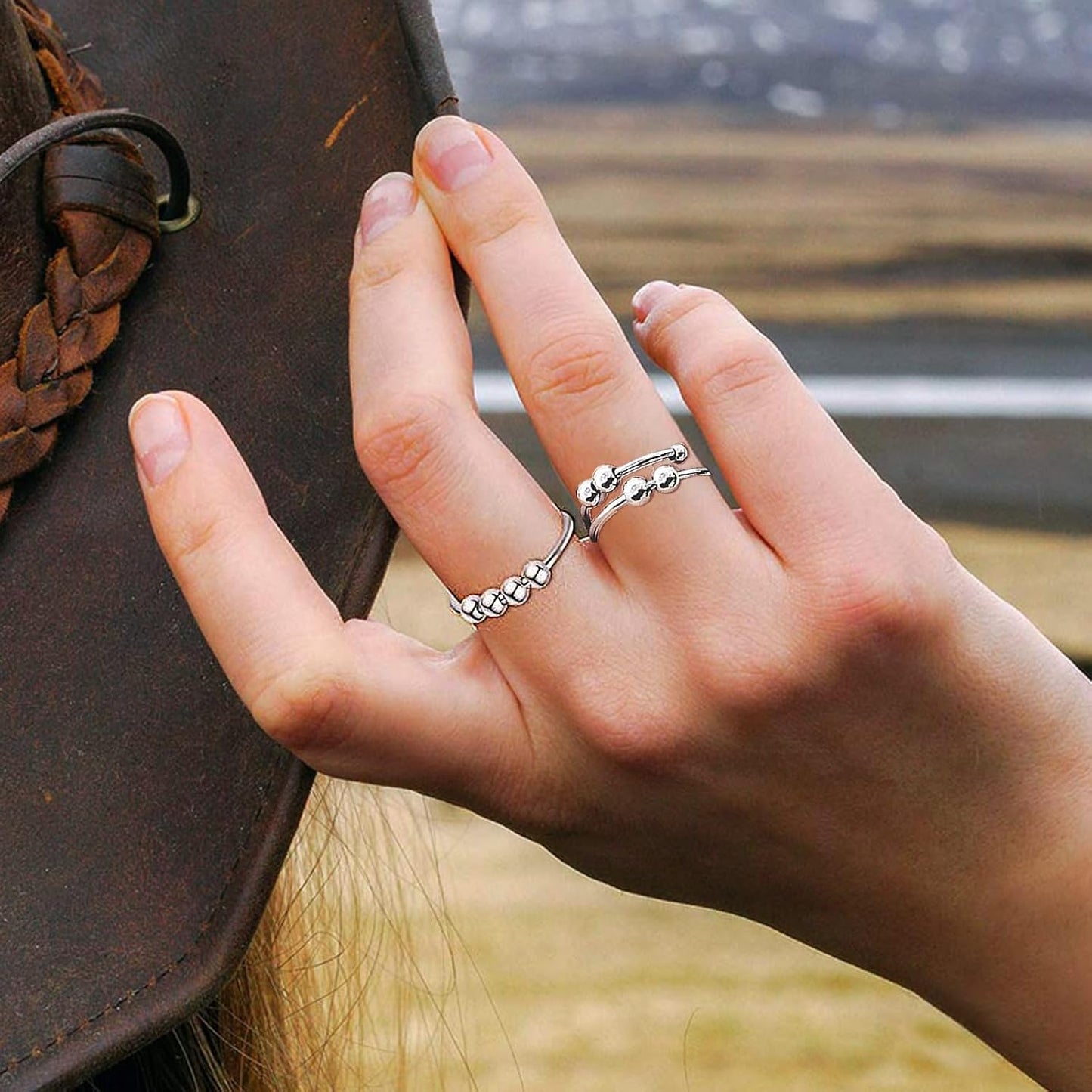 INFUSEU Funny Spinner Fidget Rings for Women Girls Anti Anxiety Stress Worry, Adjustable Size